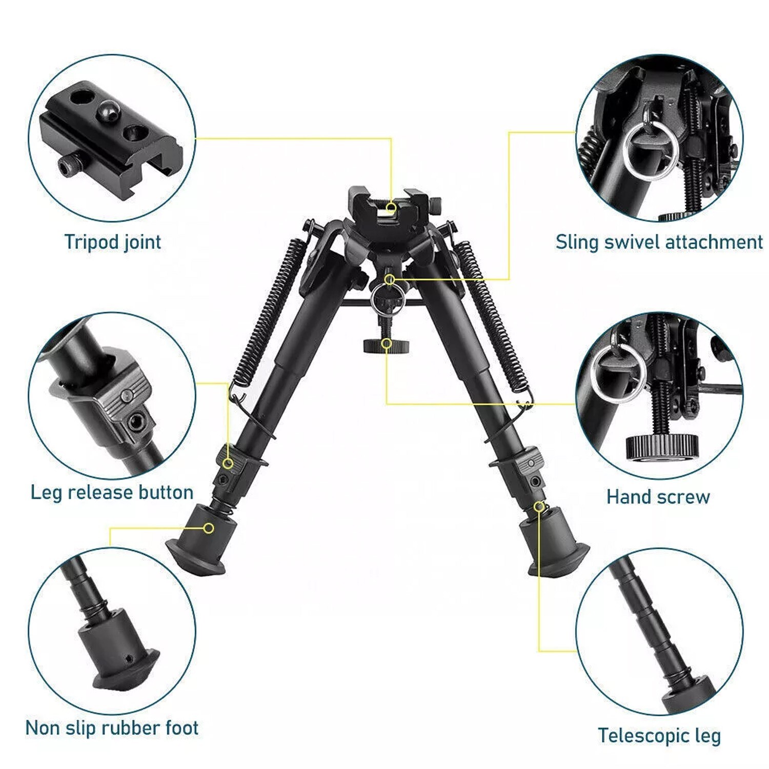6-9Inch Precision Tactical Rifle Bipod Tactical Spring Return Rail Mount Adapter
