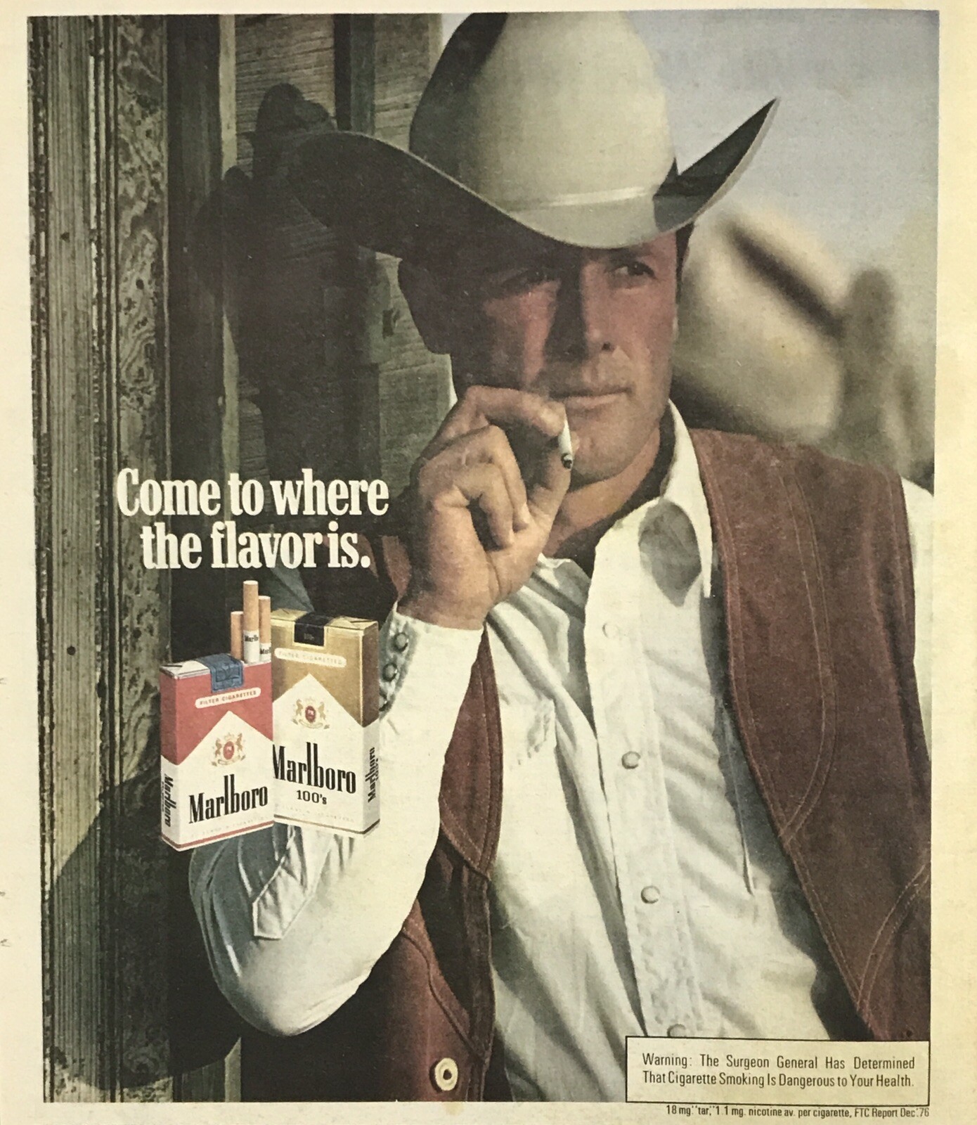 1977 MARLBORO Cigarettes Cowboy Hat Advertising Original Newsprint Ad 25x30.5cm