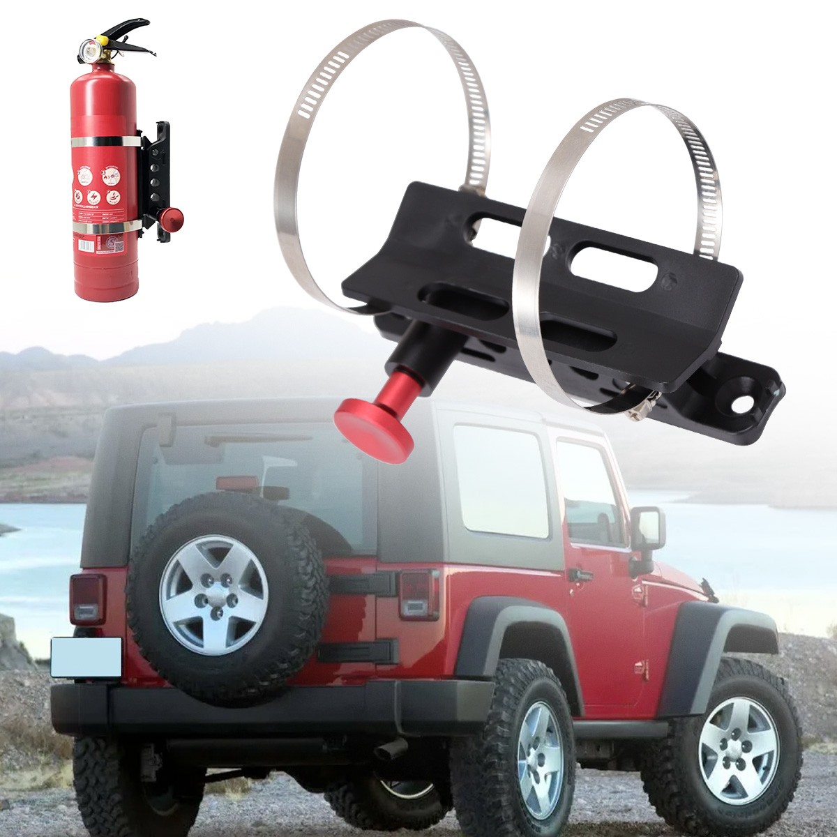 Universal Adjustable Roll Bar Fire Extinguisher Mount Holder For Jeep Wrangler