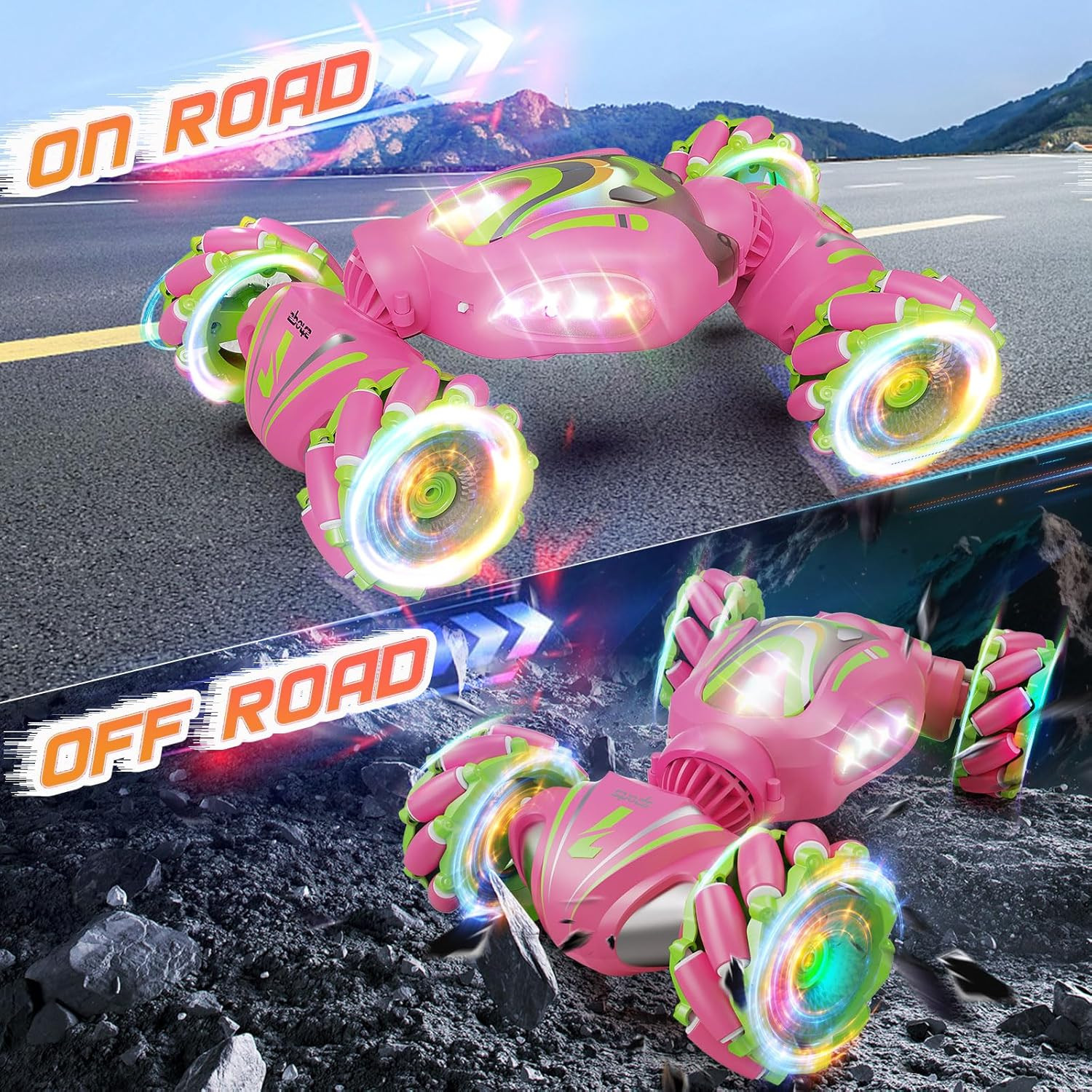 Remote Control Car, Pink RC Cars for Girls, Gesture Stunt with Light & Music, 4W