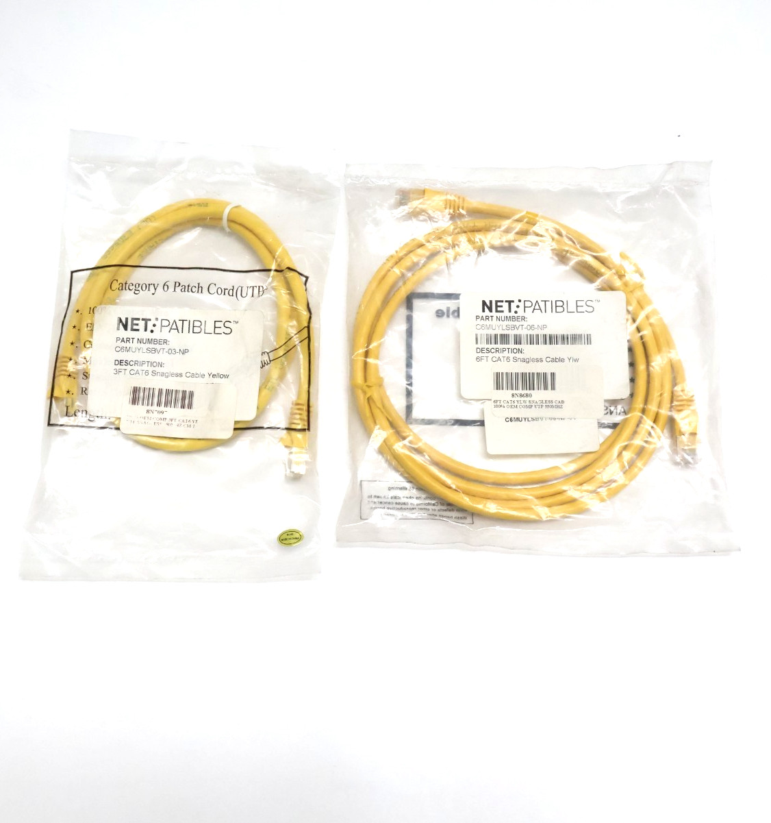 Set of 2 Net:patibles C6MUYLSBVT-06-NP/C6MUYLSBVT-03-NP Cat.6 Snagless UTP Cable