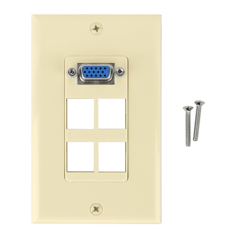 Construct Pro VGA Keystone Wall Plate (4 Ports, Ivory)