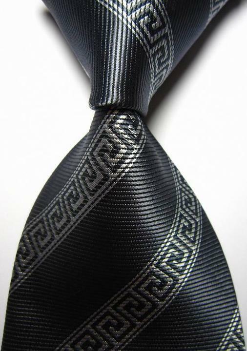 Hot! Classic Stripes Gray White JACQUARD WOVEN 100% Silk Men's Tie Necktie
