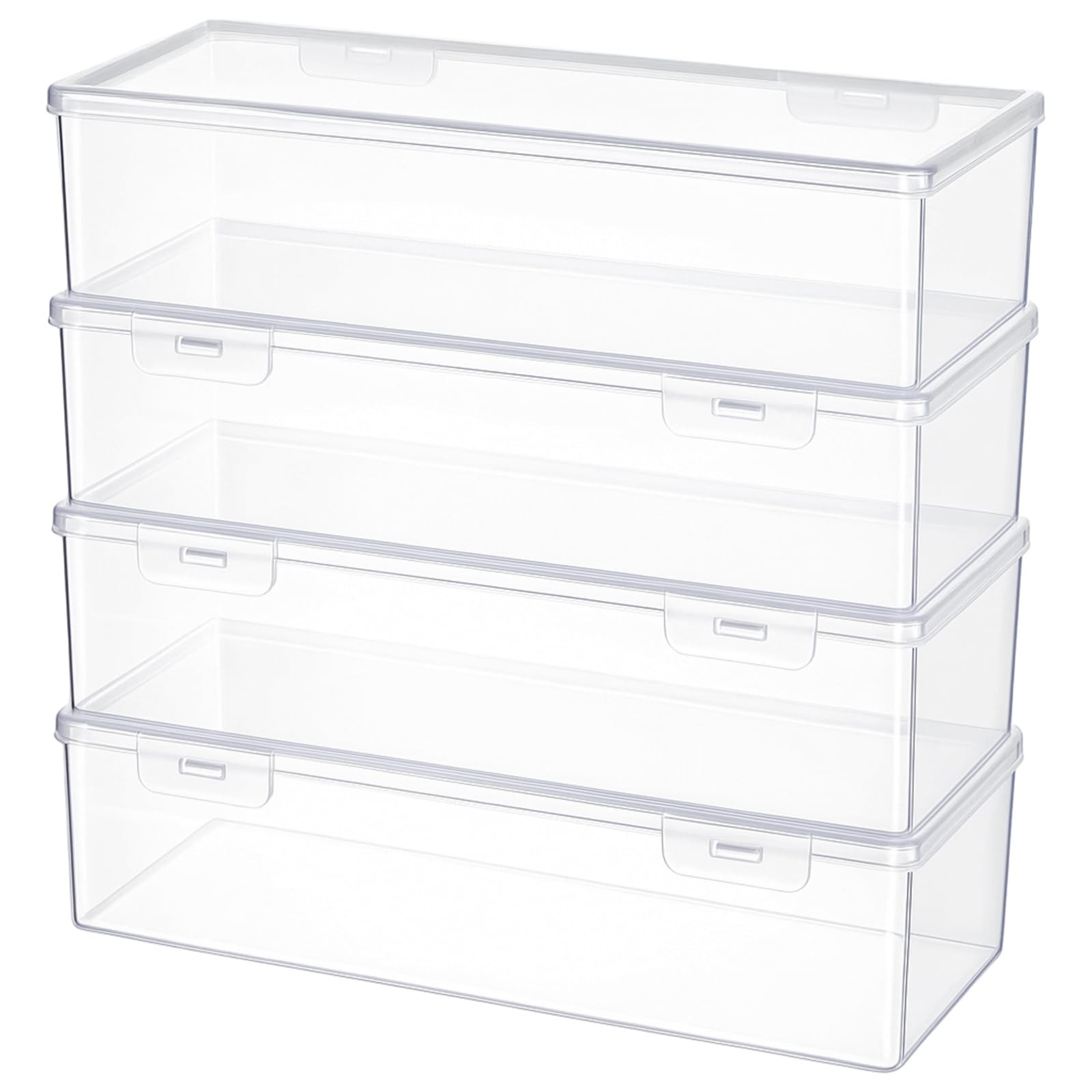 4 Pack Clear Craft and Art Supply Storage Organizer with Lid 11.8 x 4 x 2.8 I...