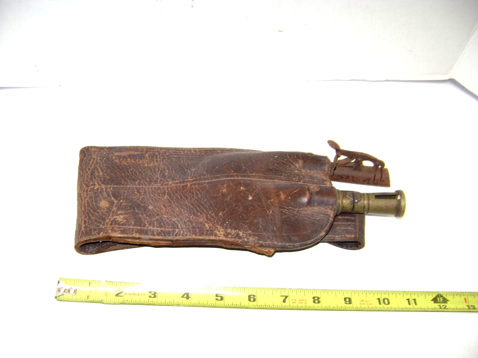 Antique James Dixon & Sons Leather & Brass Gun Powder Pouch
