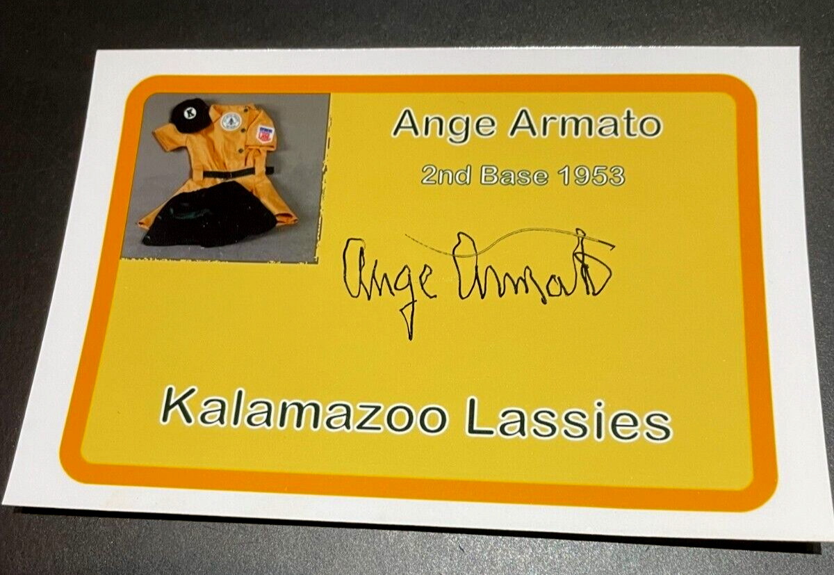 ANGE ARMATO Personally Autographed 4" x 6"  Card & Bio  AAGPBL Kalamazoo Lassie