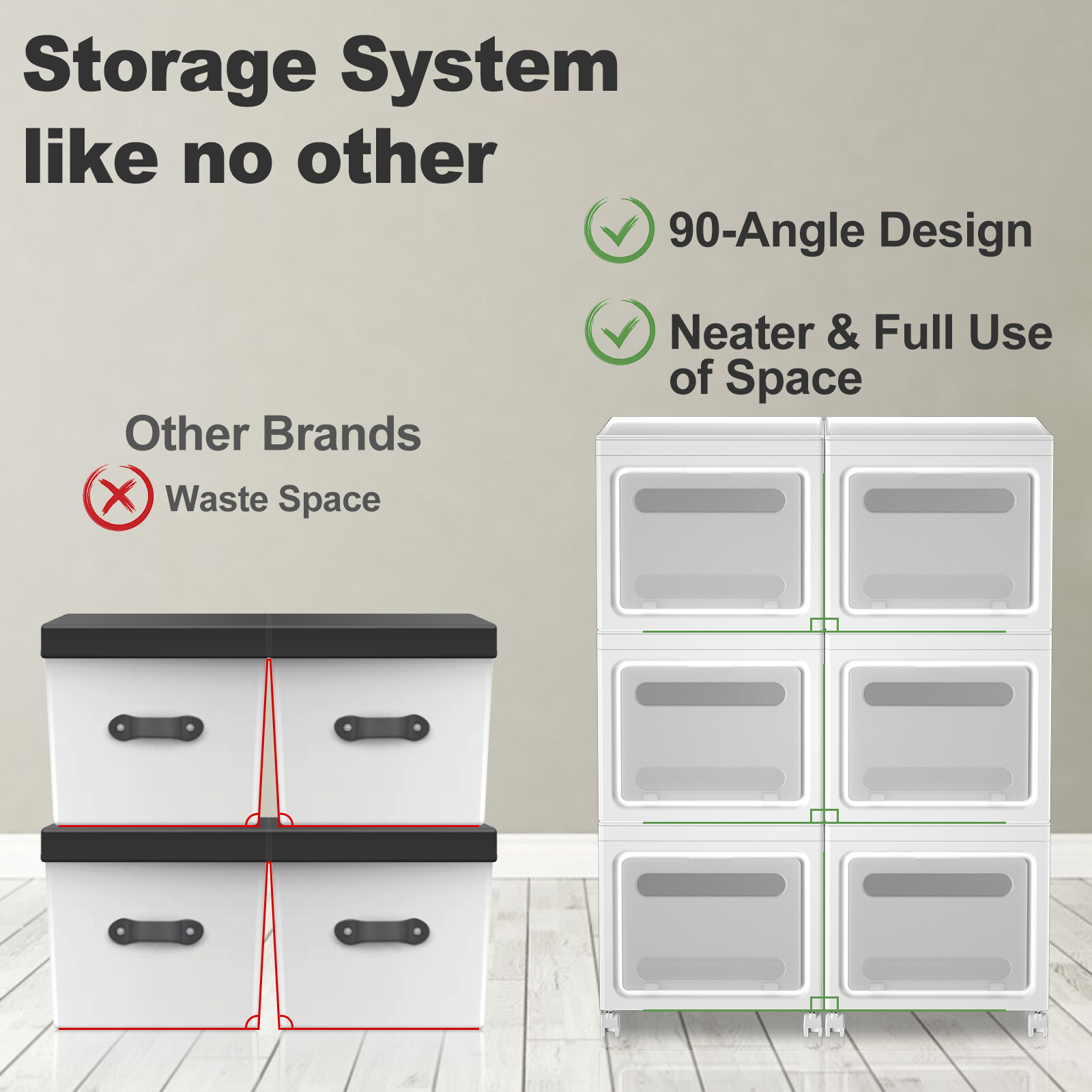 3 Tier Folding Storage Containers Bins with Lid & Wheels Stackable Organizer Box