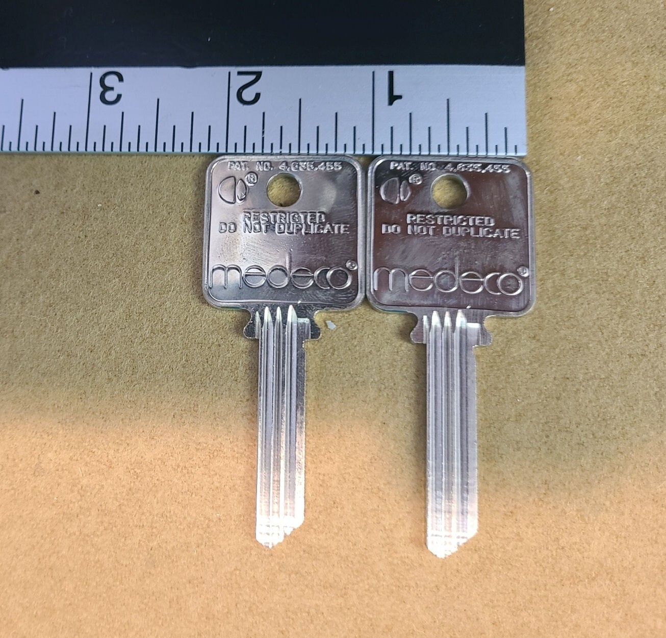 Medeco blank uncut square headed keys, qty. 2 for 1 price - New