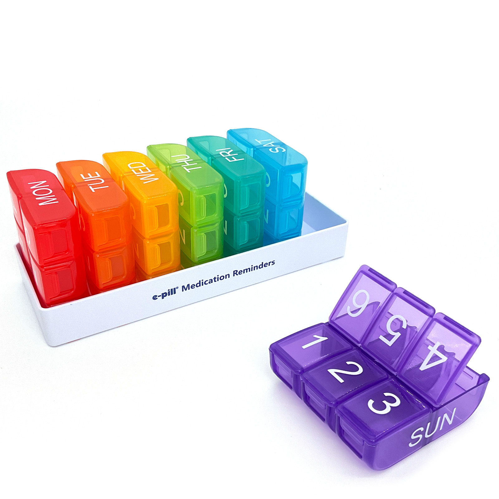 6 Times a Day, 7 Day Large Weekly Pill Organizer with Holder Tray (Multicolored)