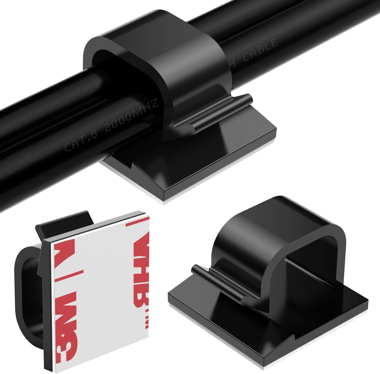 Large Cable Clips 40pcs with Strong Adhesive 40PCS, Black- L05(40PCS)