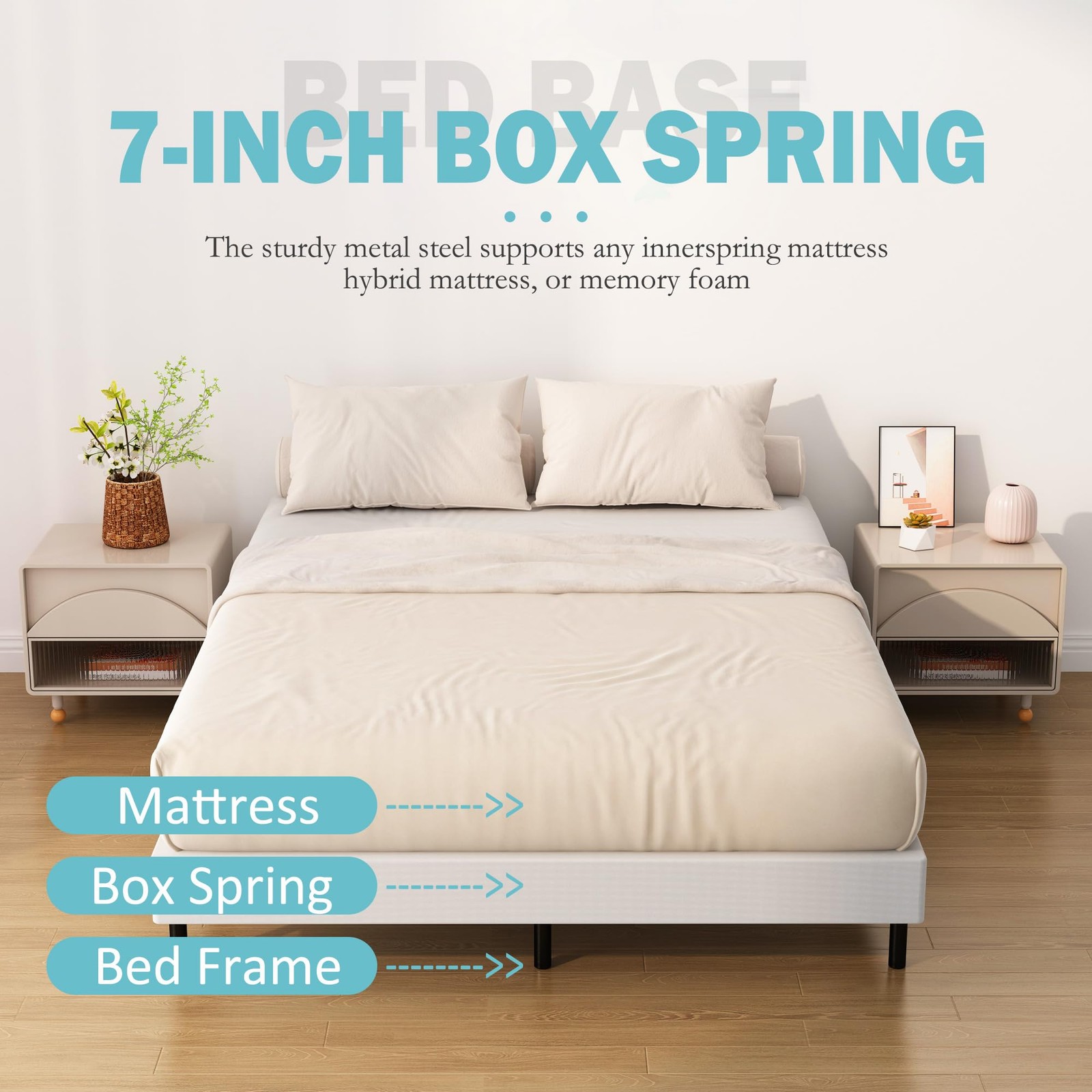7 Inch Box Spring for Queen Bed Bed Base, Low Profile Metal Queen Box Spring wit