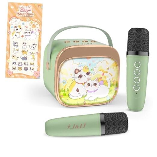 Mini Karaoke Machine for Kids Adults, Portable Bluetooth Speaker with 2