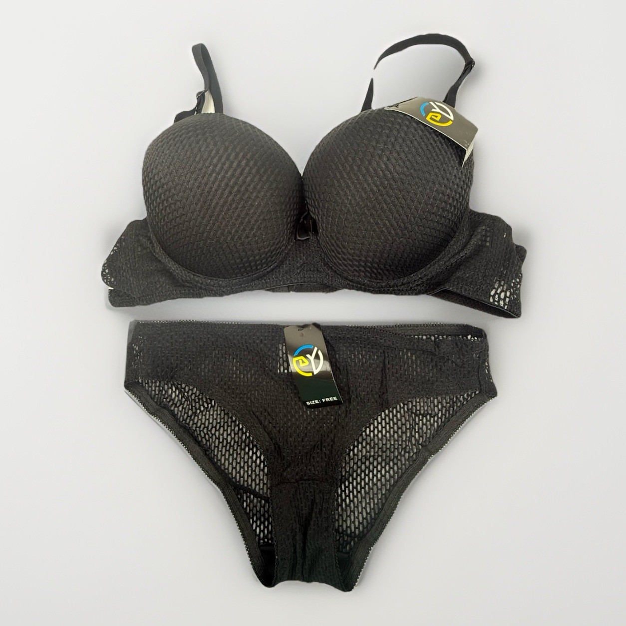 Bra And Panty Set By DY Black Soft Material Padded Bra Sleek And Sexy Sz 34B