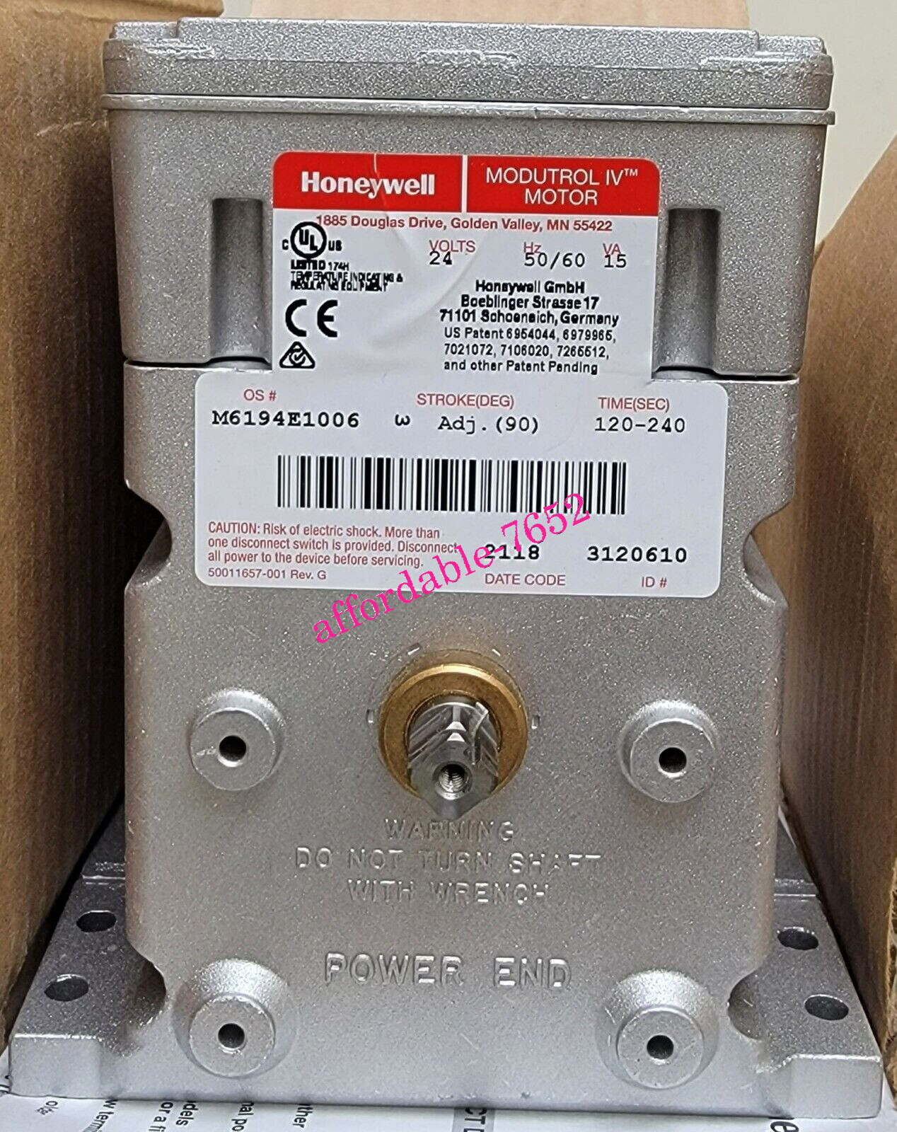 Honeywell M6194E1006 - 24V Non-Spring Return Foot Mounted Actuator W Aux switch