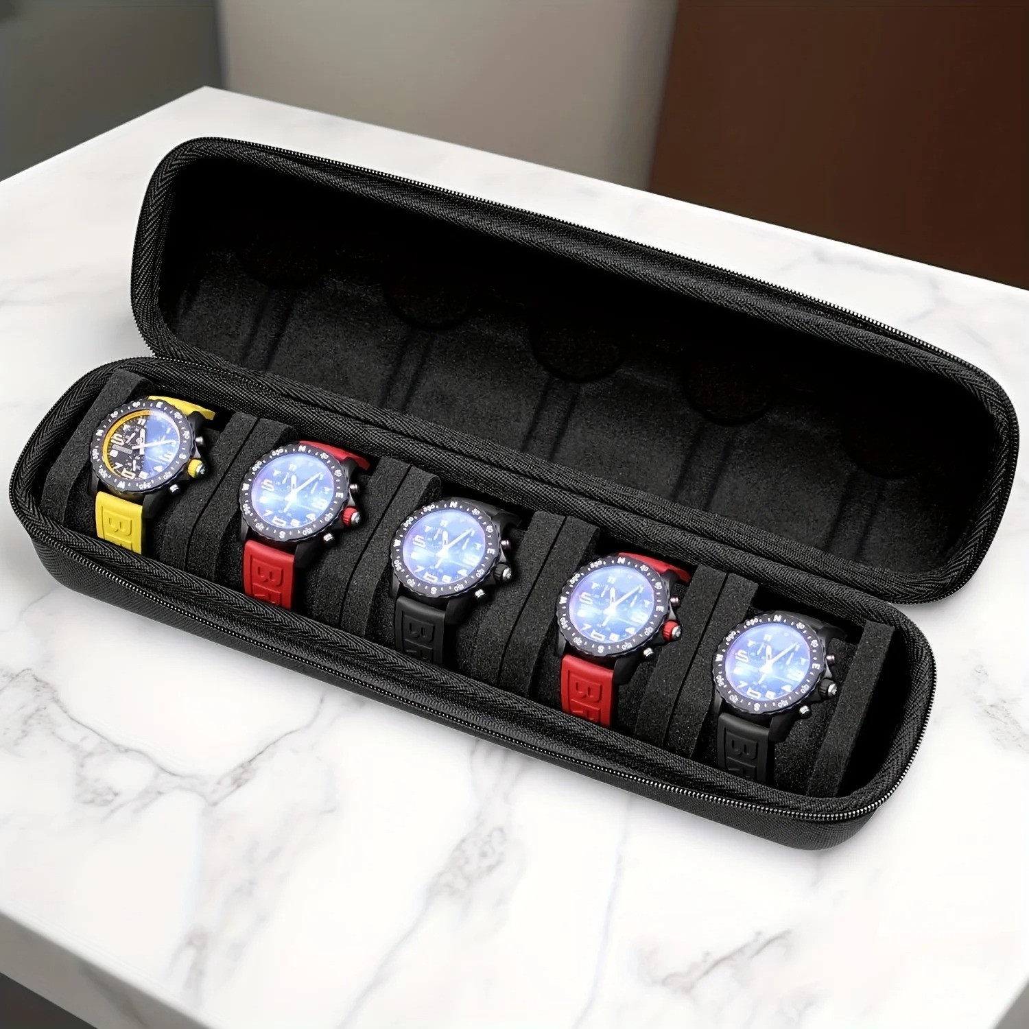 Travel Watch Roll Case 5 Slots Wristwatch Display Case Watches Storage Box
