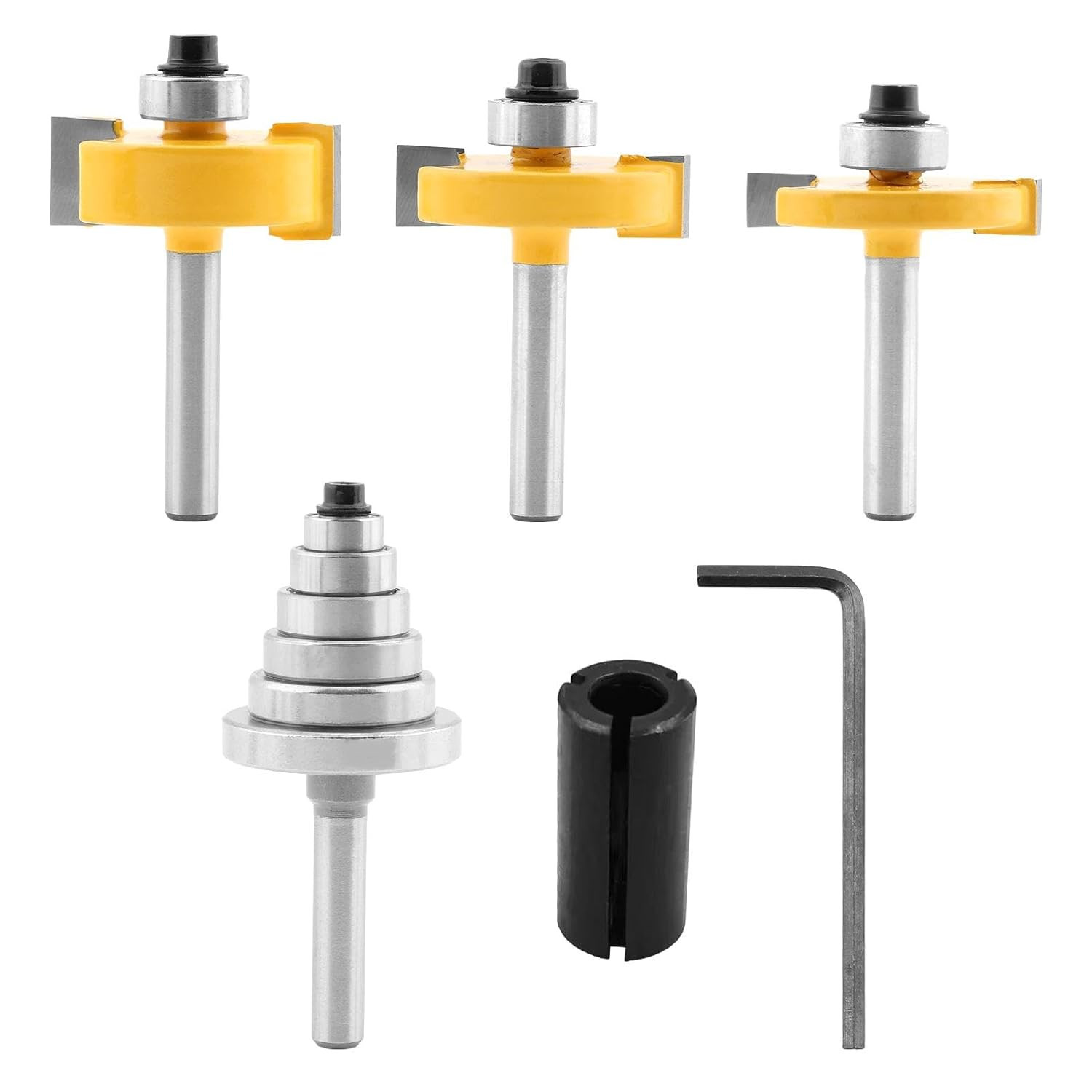 1/4 Inch Shank Rabbet Router Bit Set, 3 PCS Rabbeting Router Bit with 6 Bearings