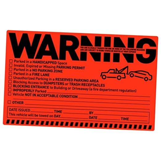 50 Parking Violation Notice Tow Stickers for Car Vehicle Private 50 Stickers