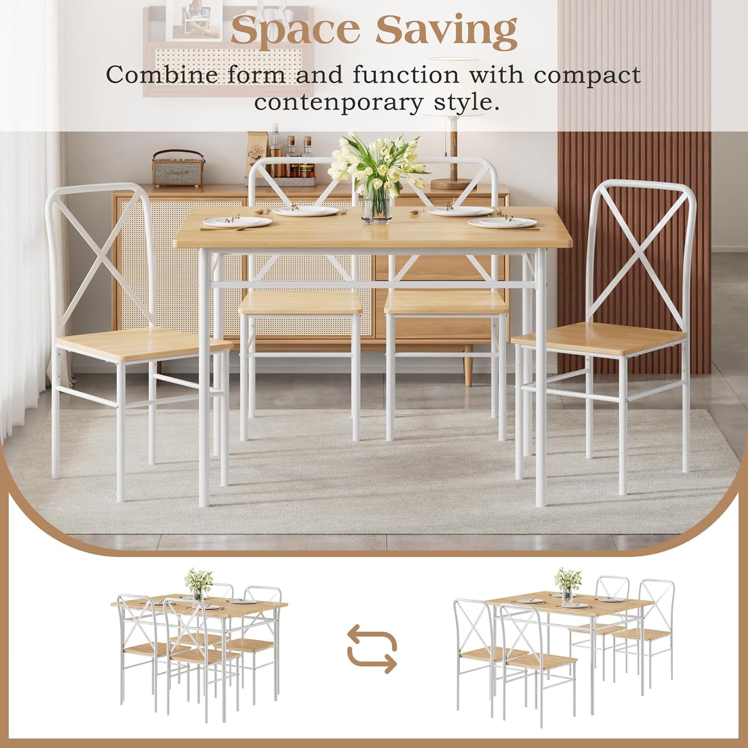 5-Piece Kitchen Dining Table Set Wood Tabletop & Heavy-Duty Metel Frame
