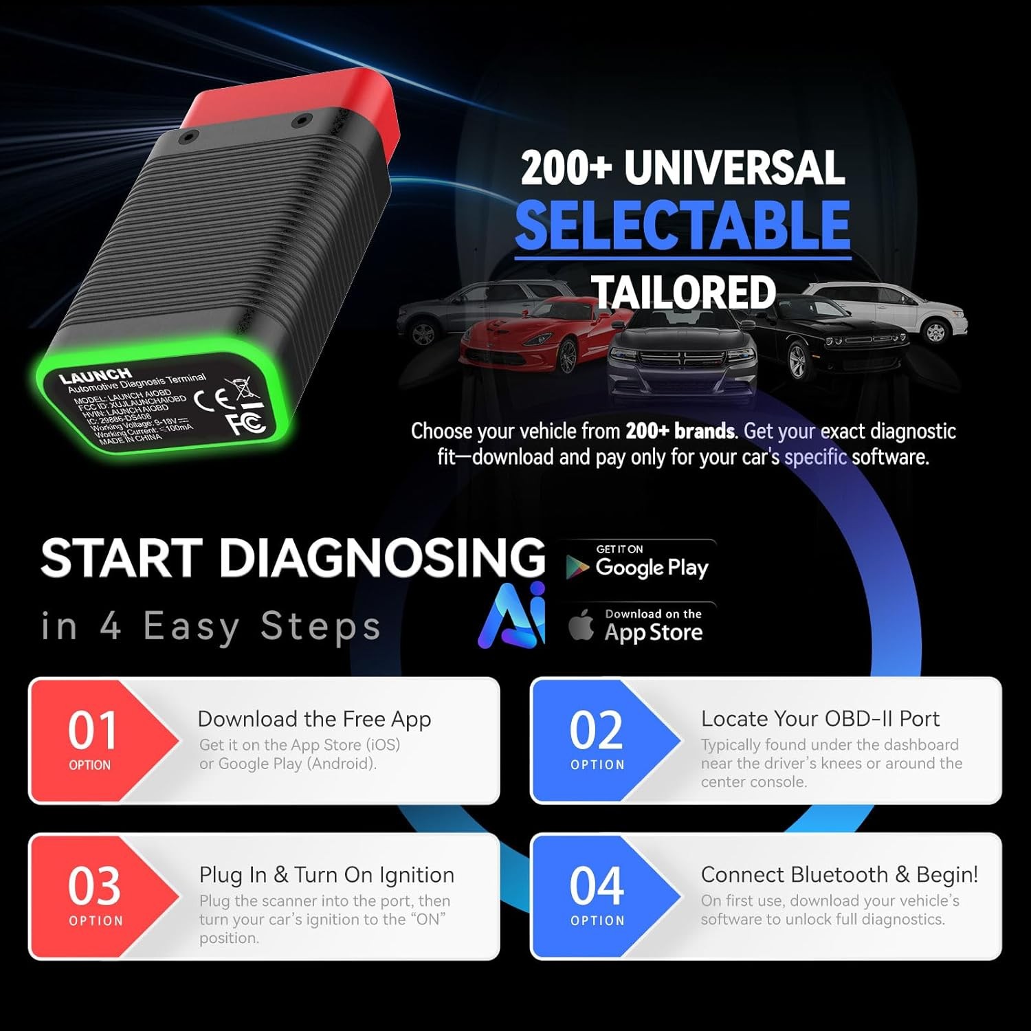 LAUNCH AIOBD Mini Bluetooth OBD2 Diagnostic Tool Scanner for Android iOS