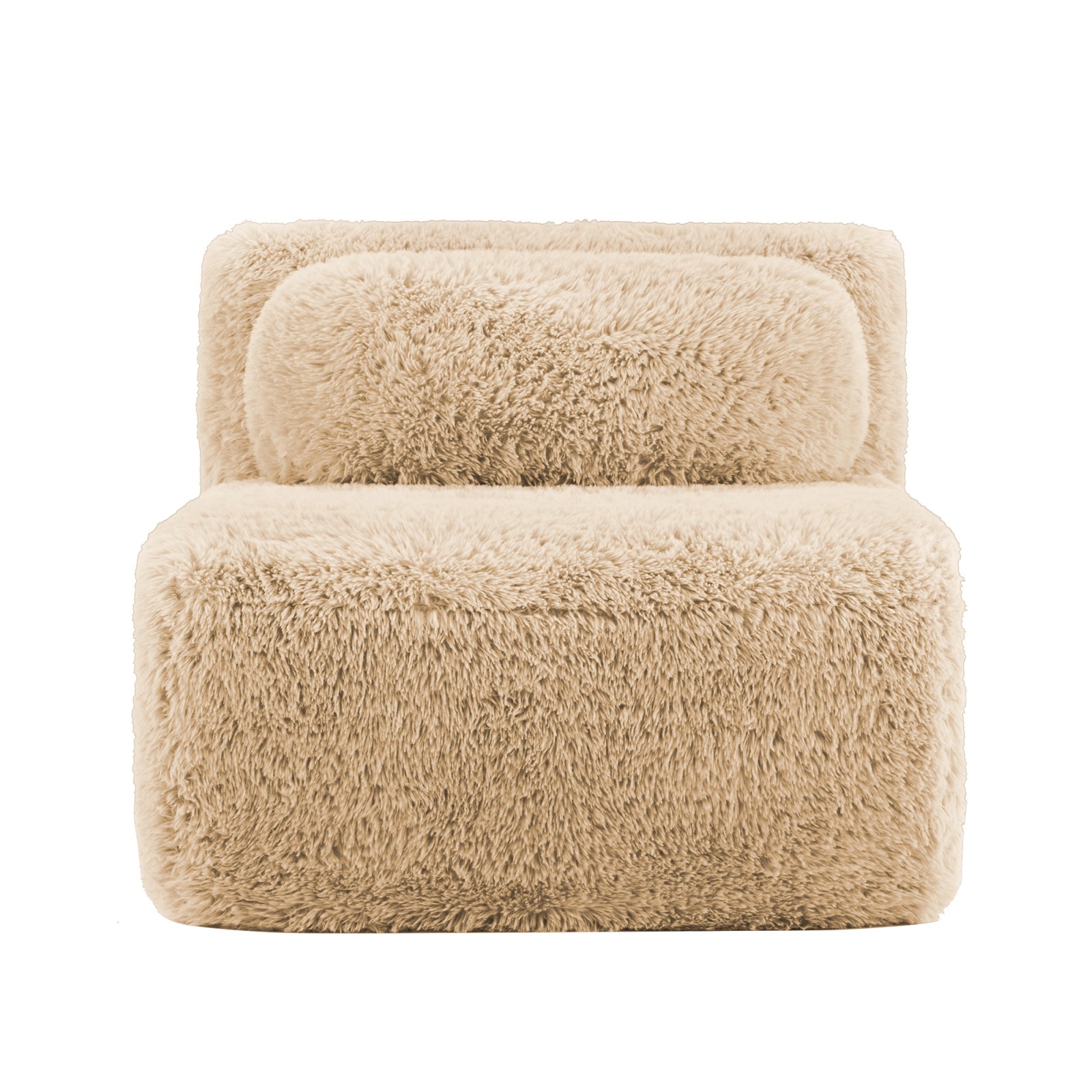 Armless Sofa with Pillow, Plush Fabric, Light Khaki, 34.25" L
