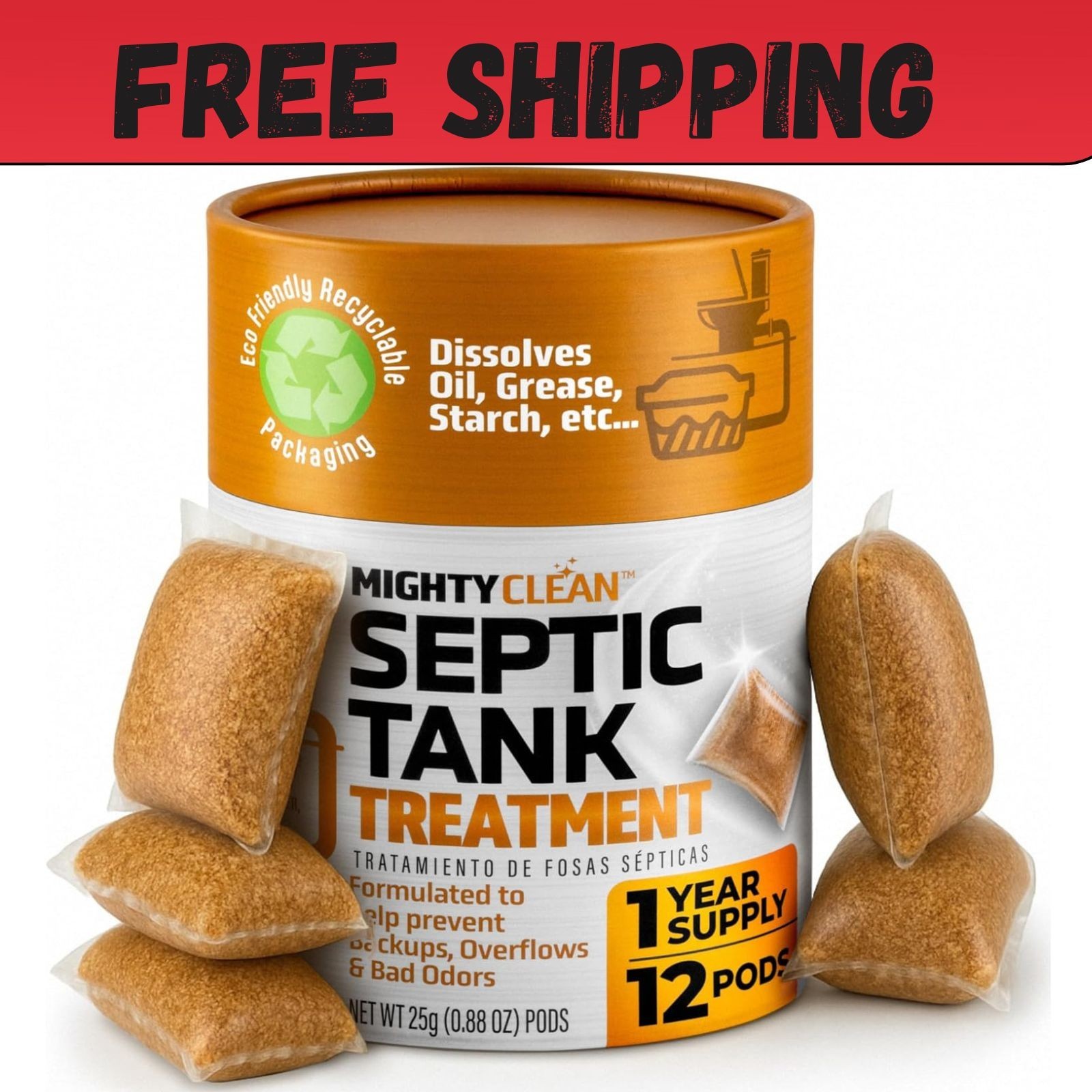 Septic Tank Treatment - 12 Pods, 1 Year Supply - RV Toilet Treatment - Dissolvab