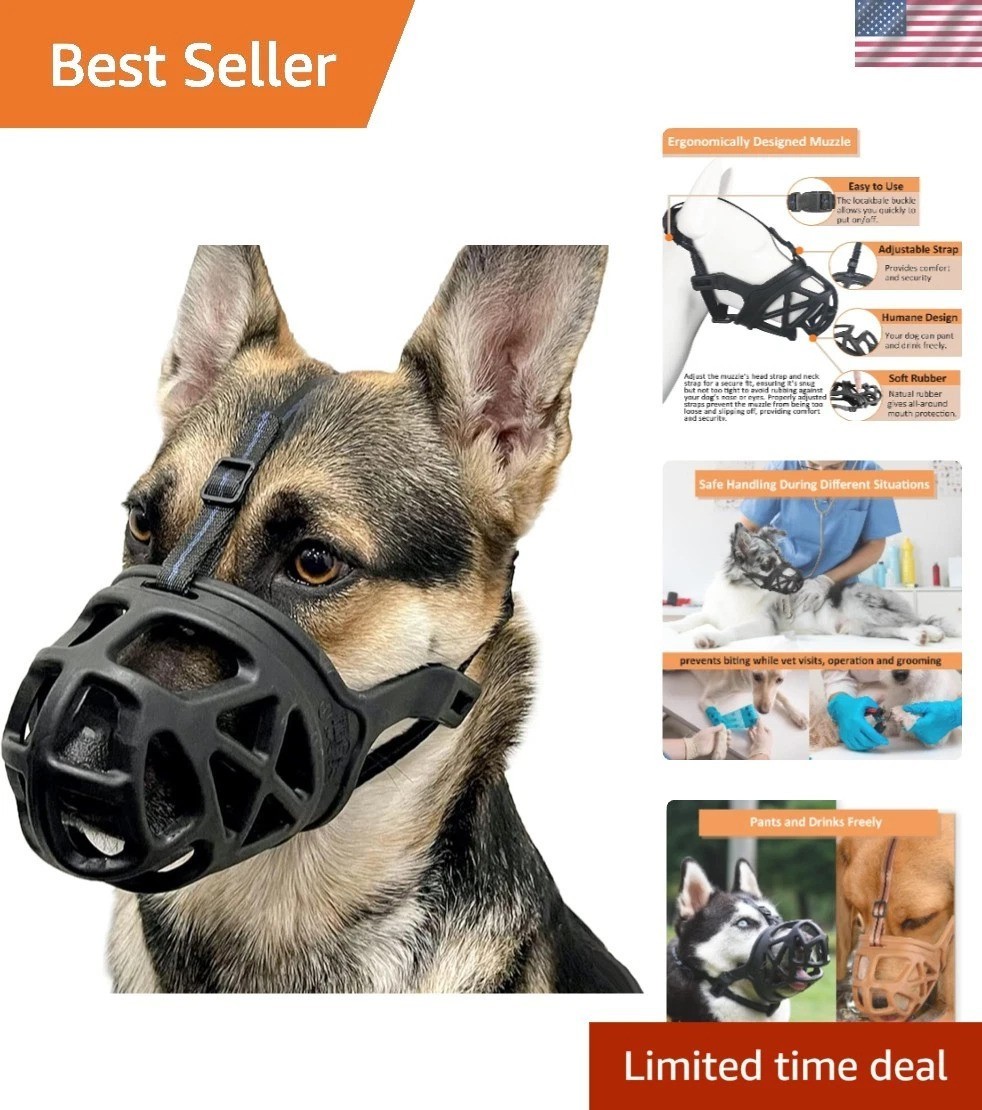 Safe and Gentle Large Dog Muzzle – Ideal for Grooming and Reactive Dogs L, Black