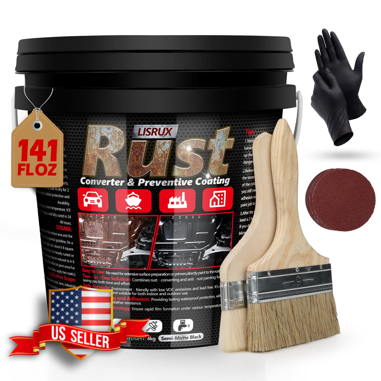 Rust Converter Metal Primer Black Rust Inhibitor Paint 141 Fl Oz
