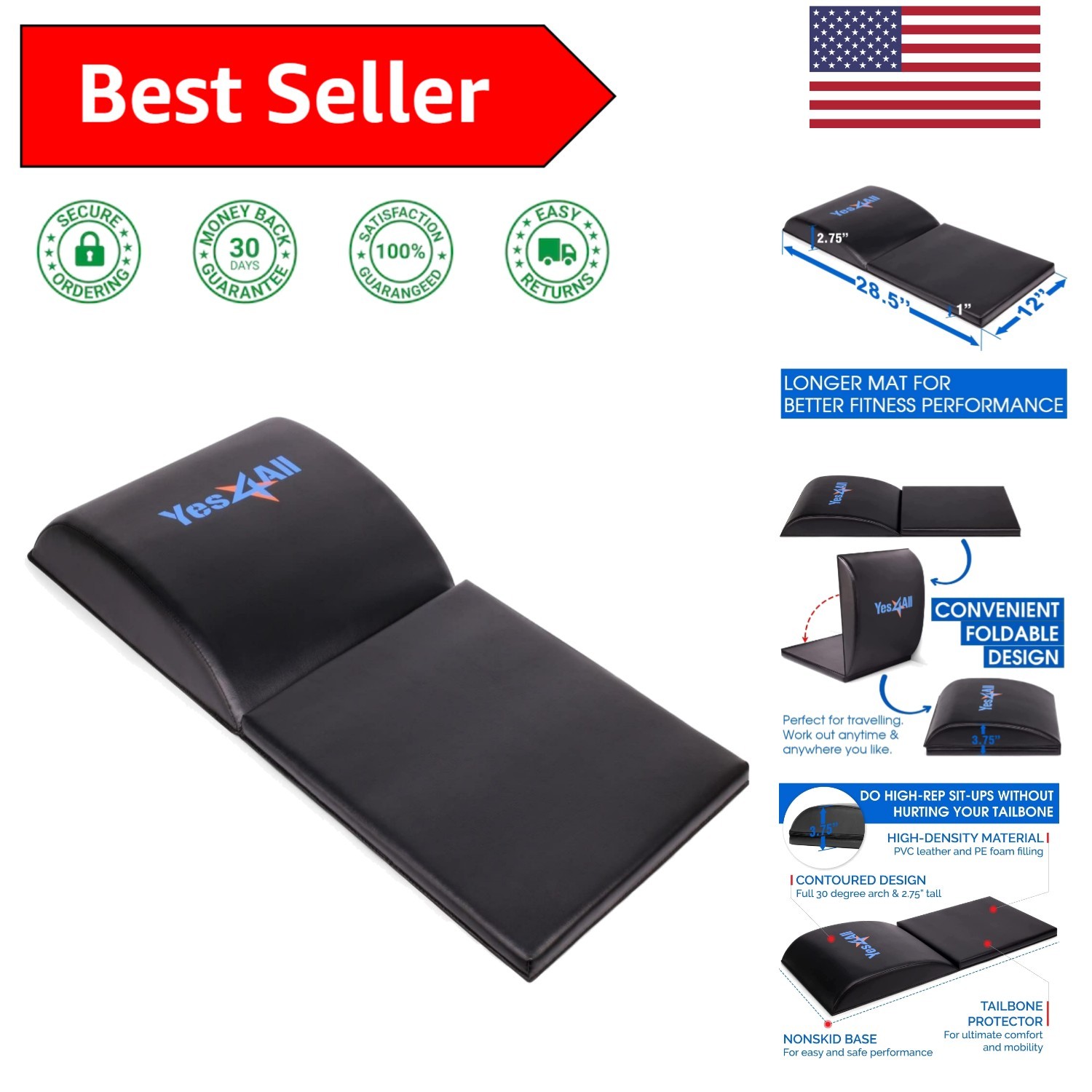 Durable Non-Slip Ab Wedge Mat for Core Strengthening & Back Support - 5 Colors