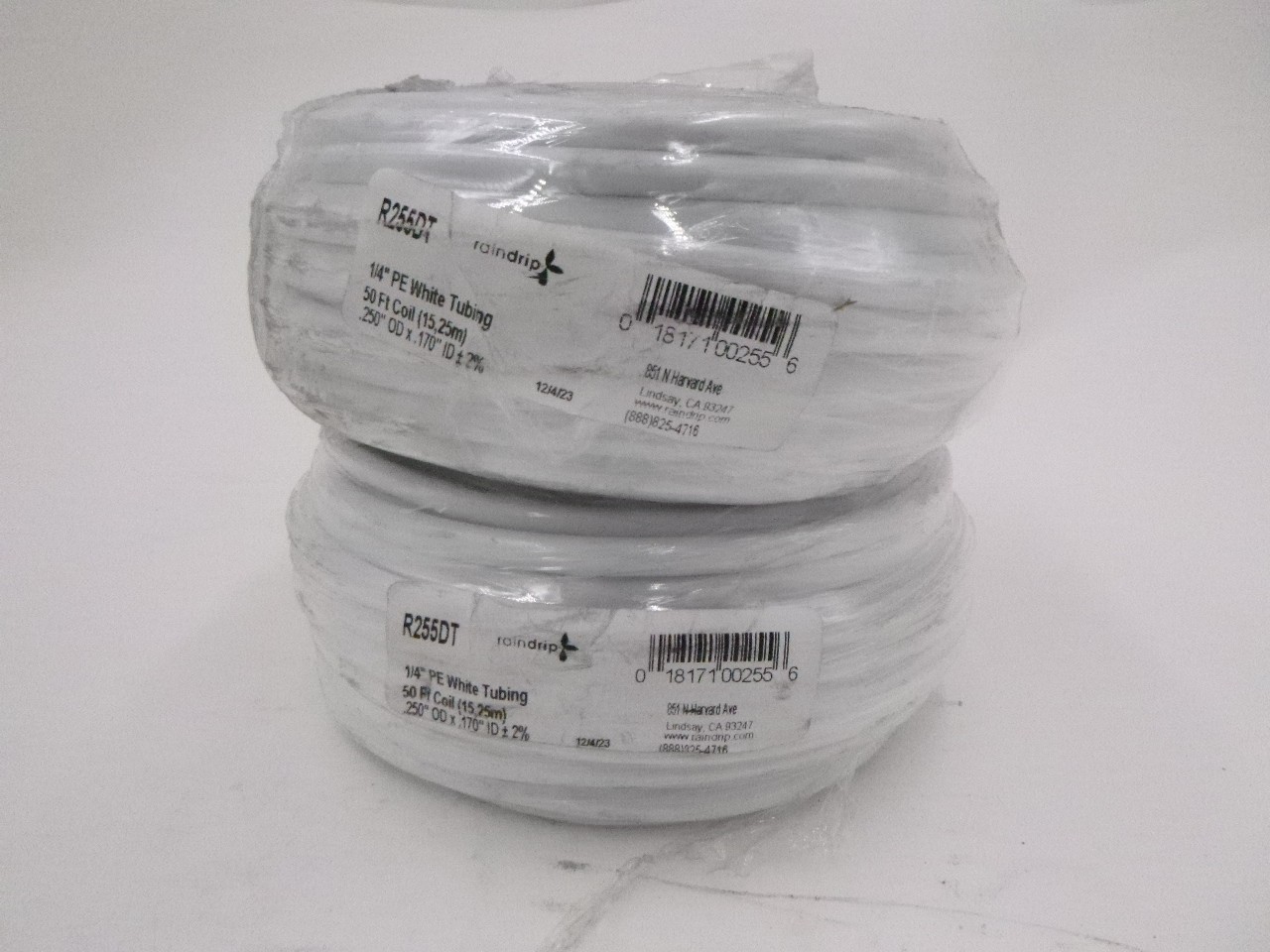 50' 2 Pack Raindrip 1/4" Drip Irrigation Supply Tubing White R255DT