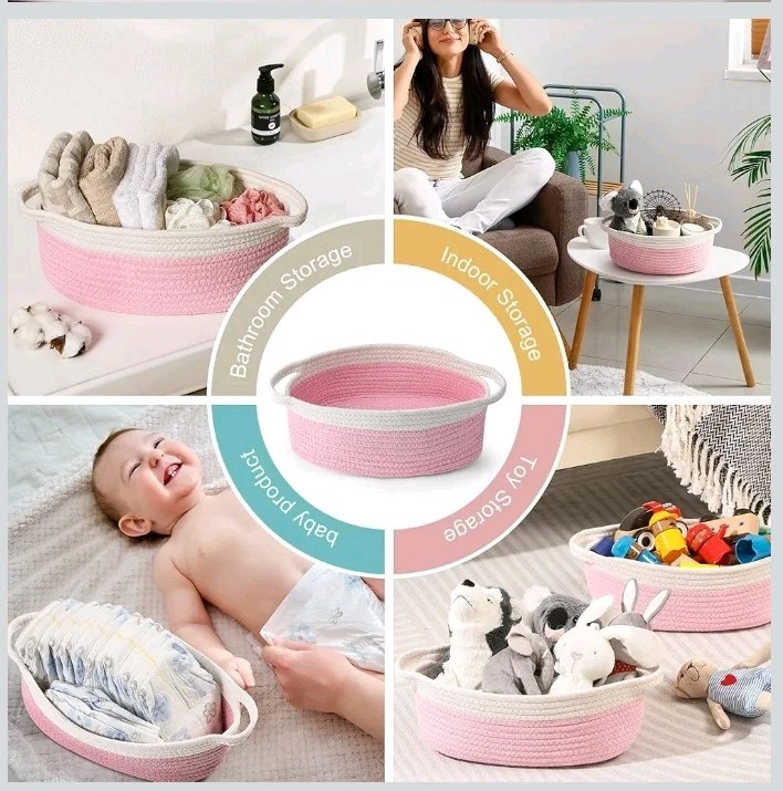 Pink Oval Woven Fabric Gift Basket