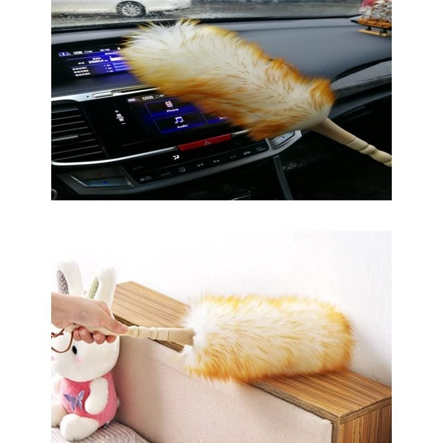 Lambswool Duster with Solid Wooden Handle, Leather Hang Strap,18.9 inch Long