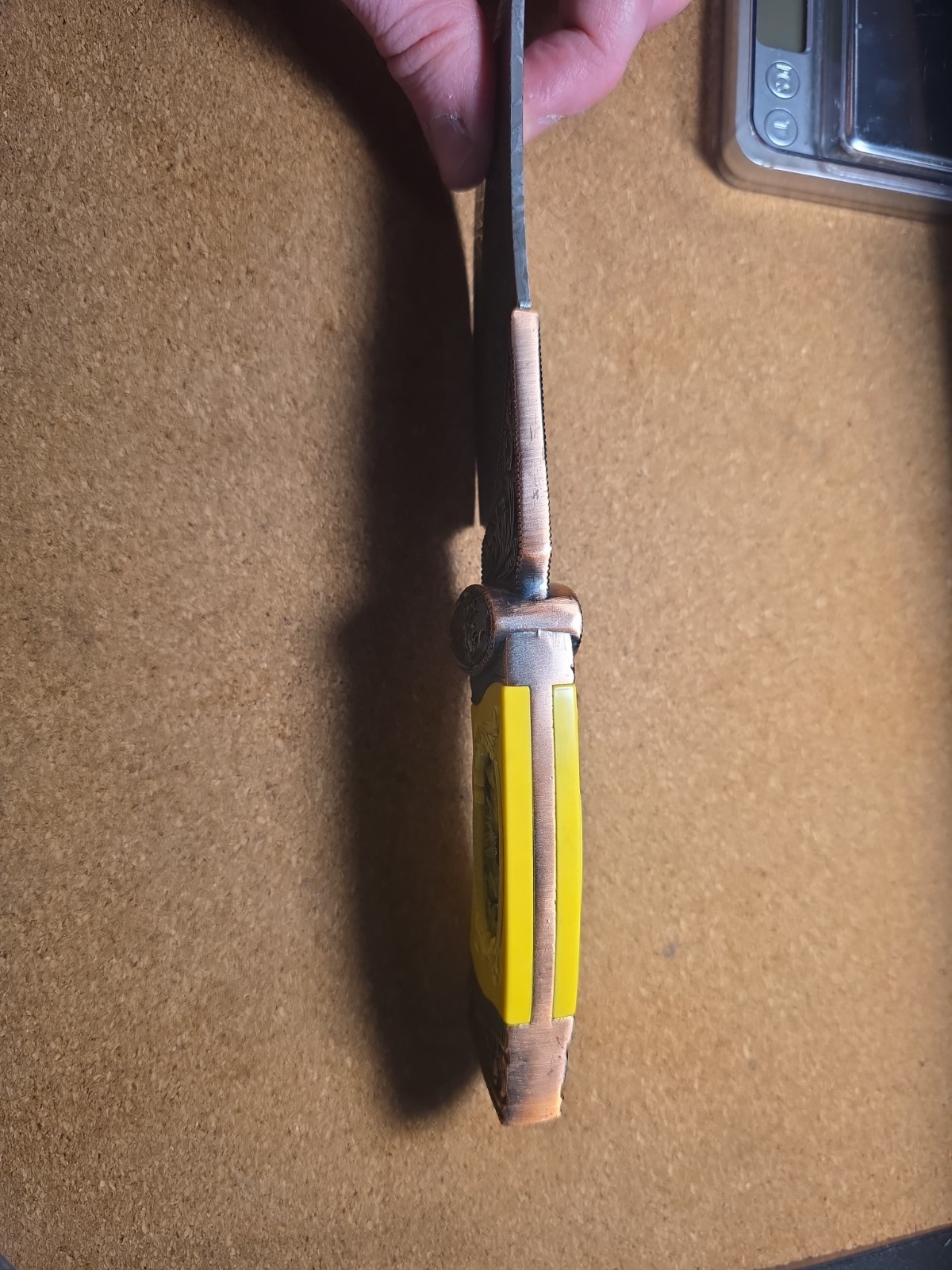 Decorative Kinfe, Deer Pattern, Bronze Accents And Yellow Handle