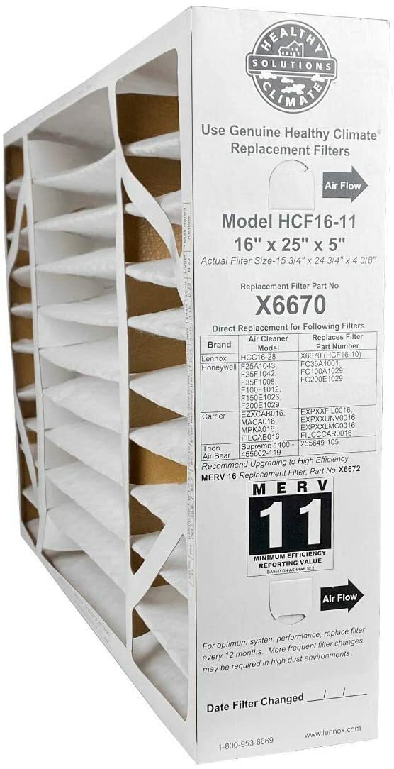 Lennox 16x25x5 X6670 MERV 11 Box Replacement Filter for Lennox and Honeywell