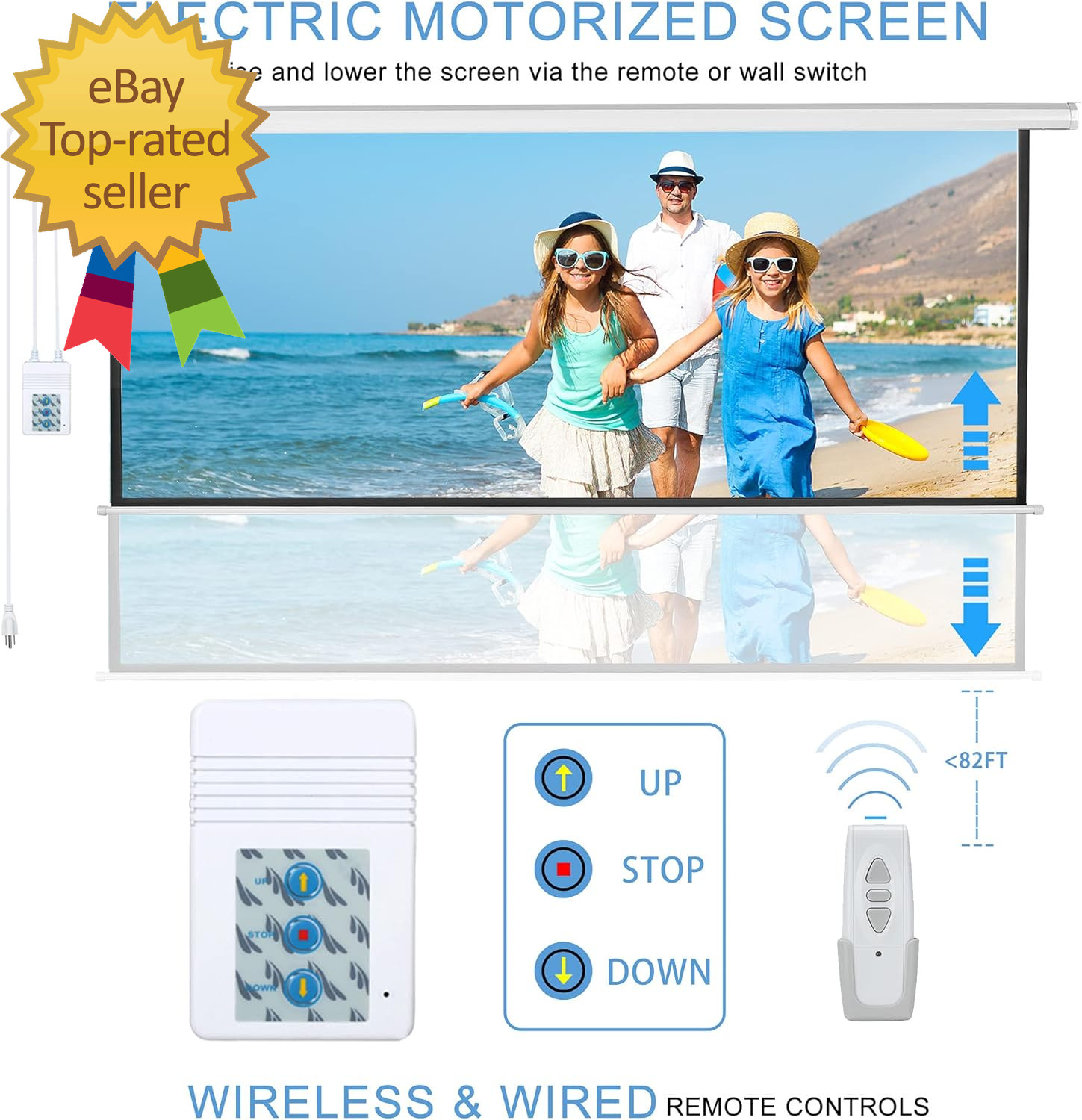 120" Motorized Projector Screen Electric Diagonal Automatic Projection 4:3 HD Mo