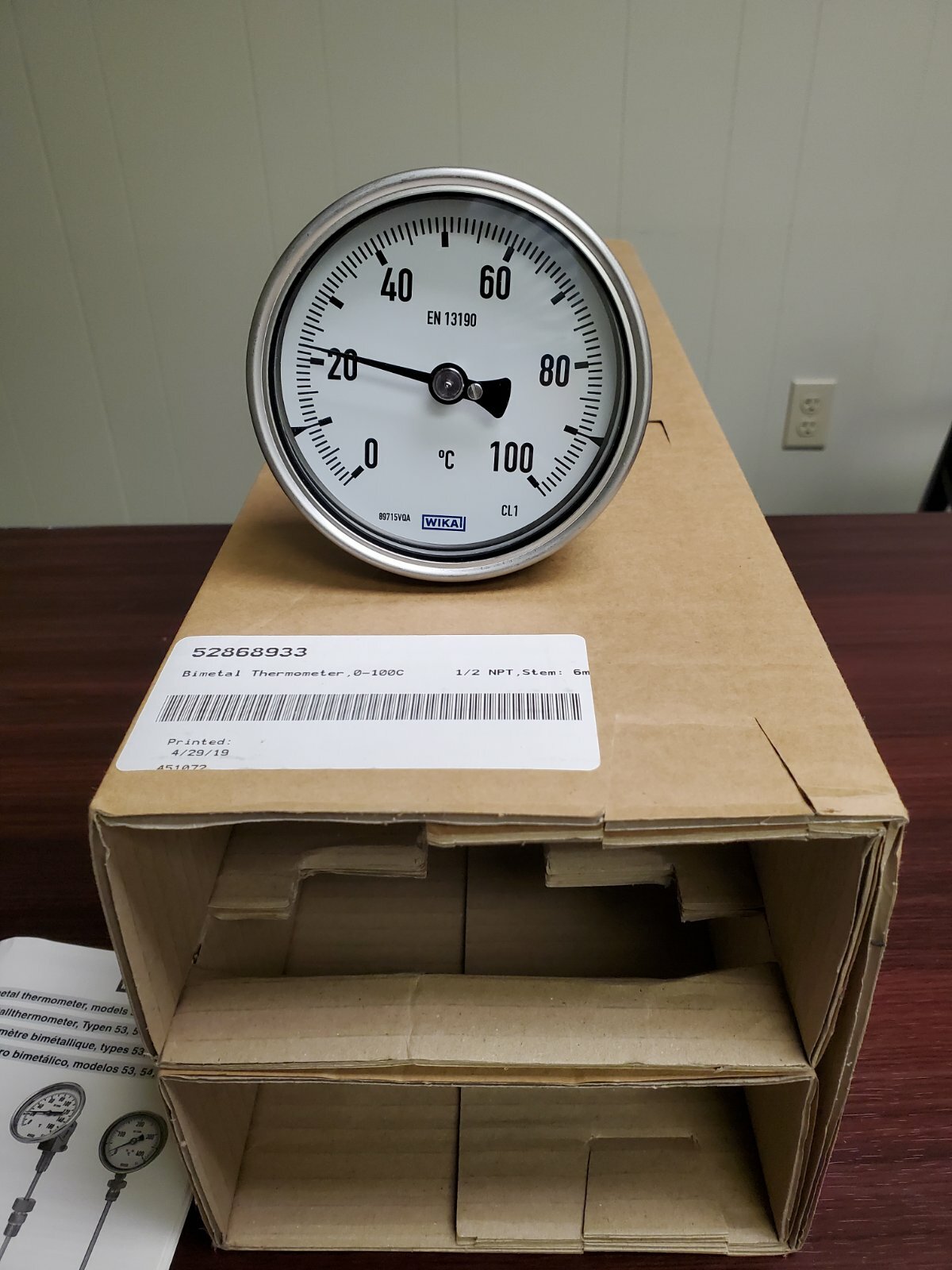 Bimetal Thermometer,0-100C 1/2"NPT,Stem: 6mm/312mm Model S5550/4