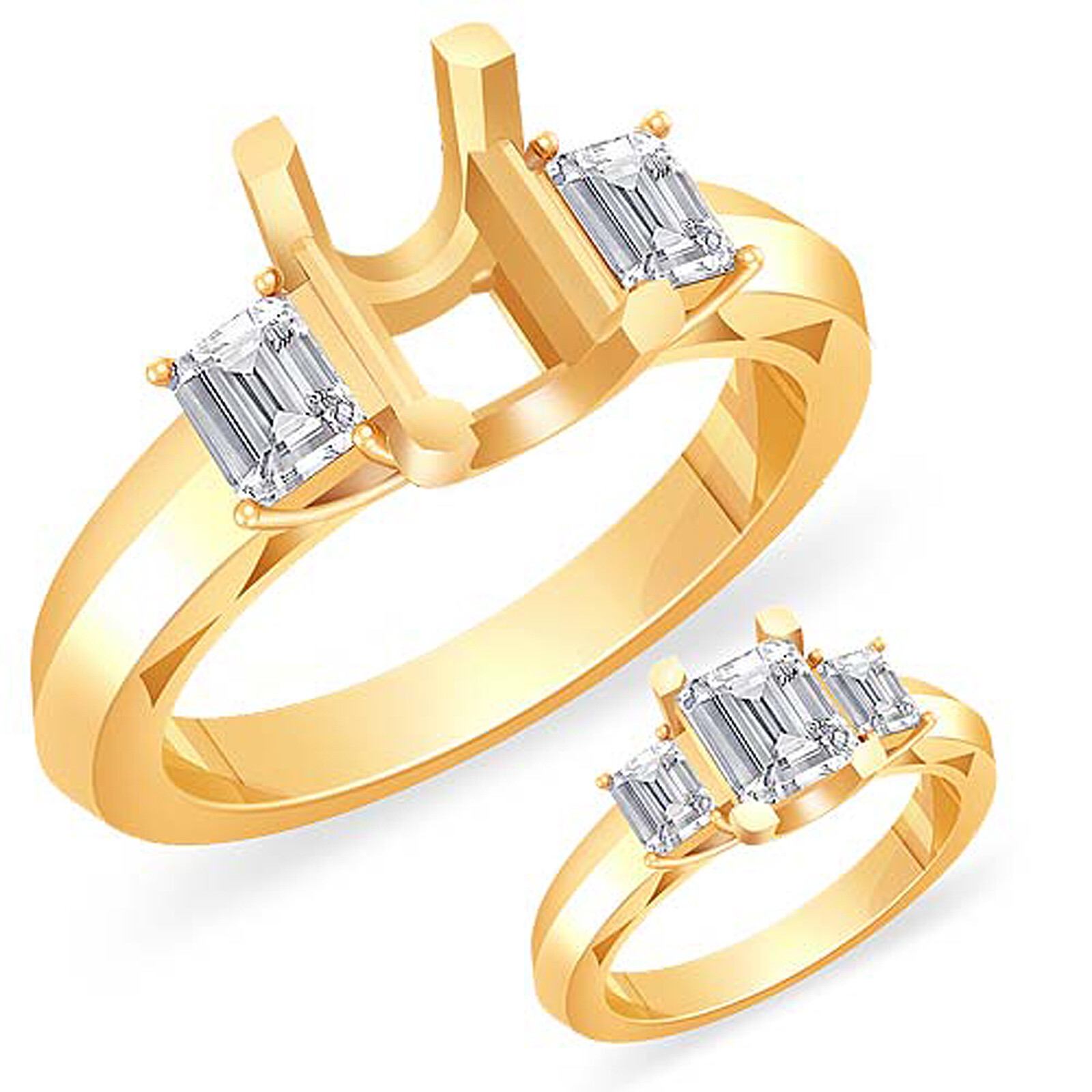 0.50 Ct Emerald Three Stone Diamond VS2 Setting Anniversary Ring 14k Gold Yellow