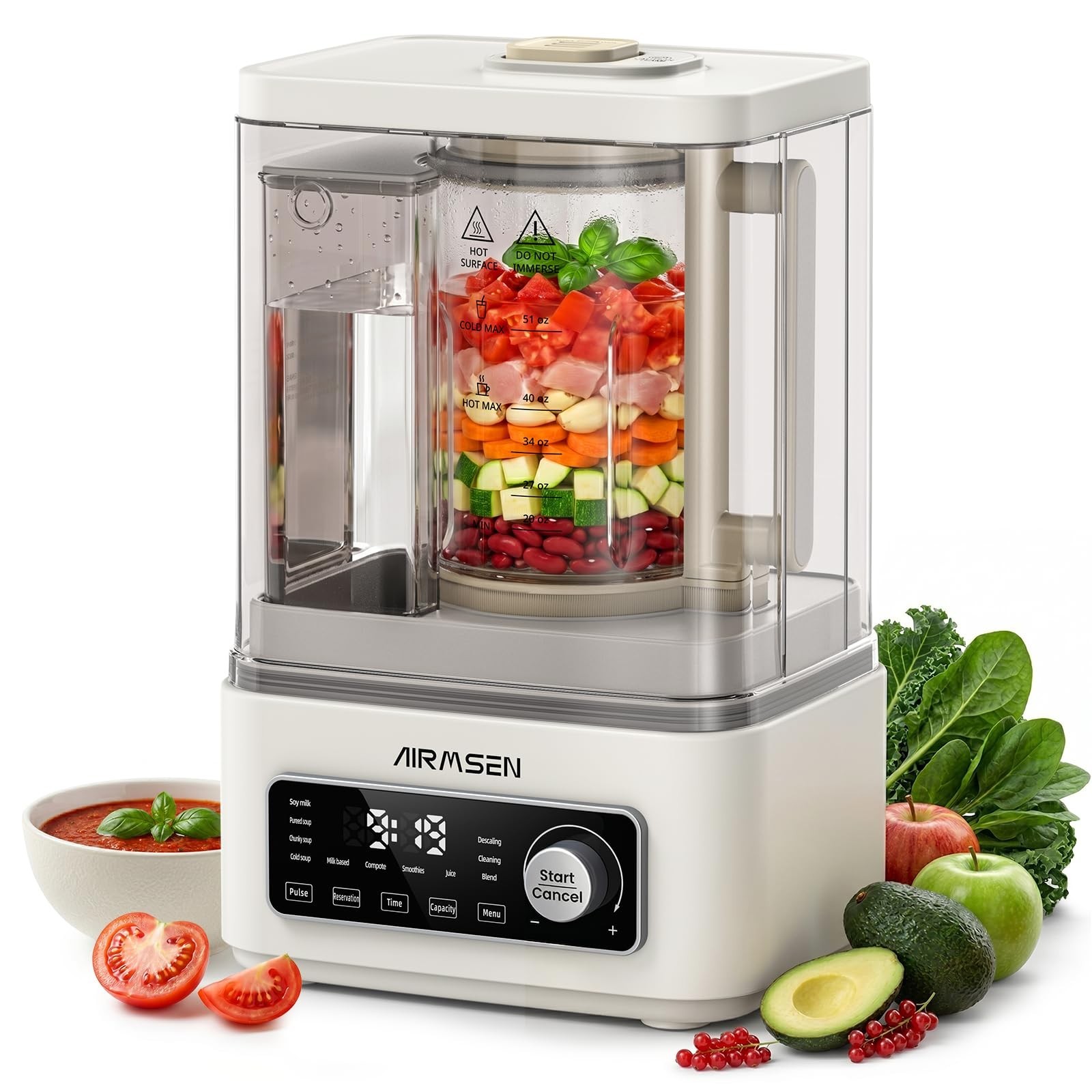 AIRMSEN TL-1215D-US 11-in-1 Steam Glass Blender 68oz White - 1200W