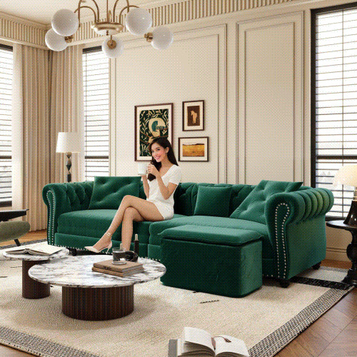 Chesterfield Sofa, 89 " W 3-in-1 Pull-Out Sofa Bed, Convertible Sleeper Sofa Bed