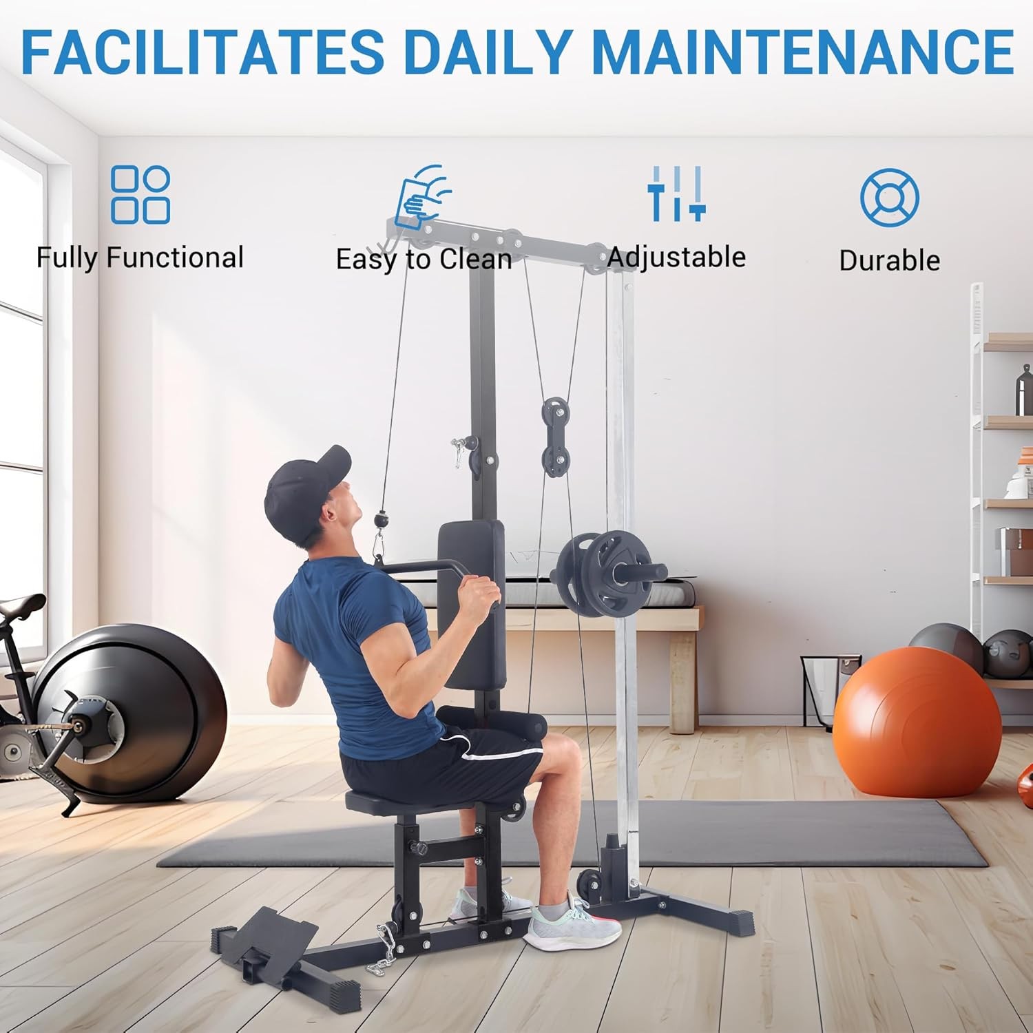 LAT Pull Down & Low Row Cable Machine Pulley Station with Adjustable Leg Support