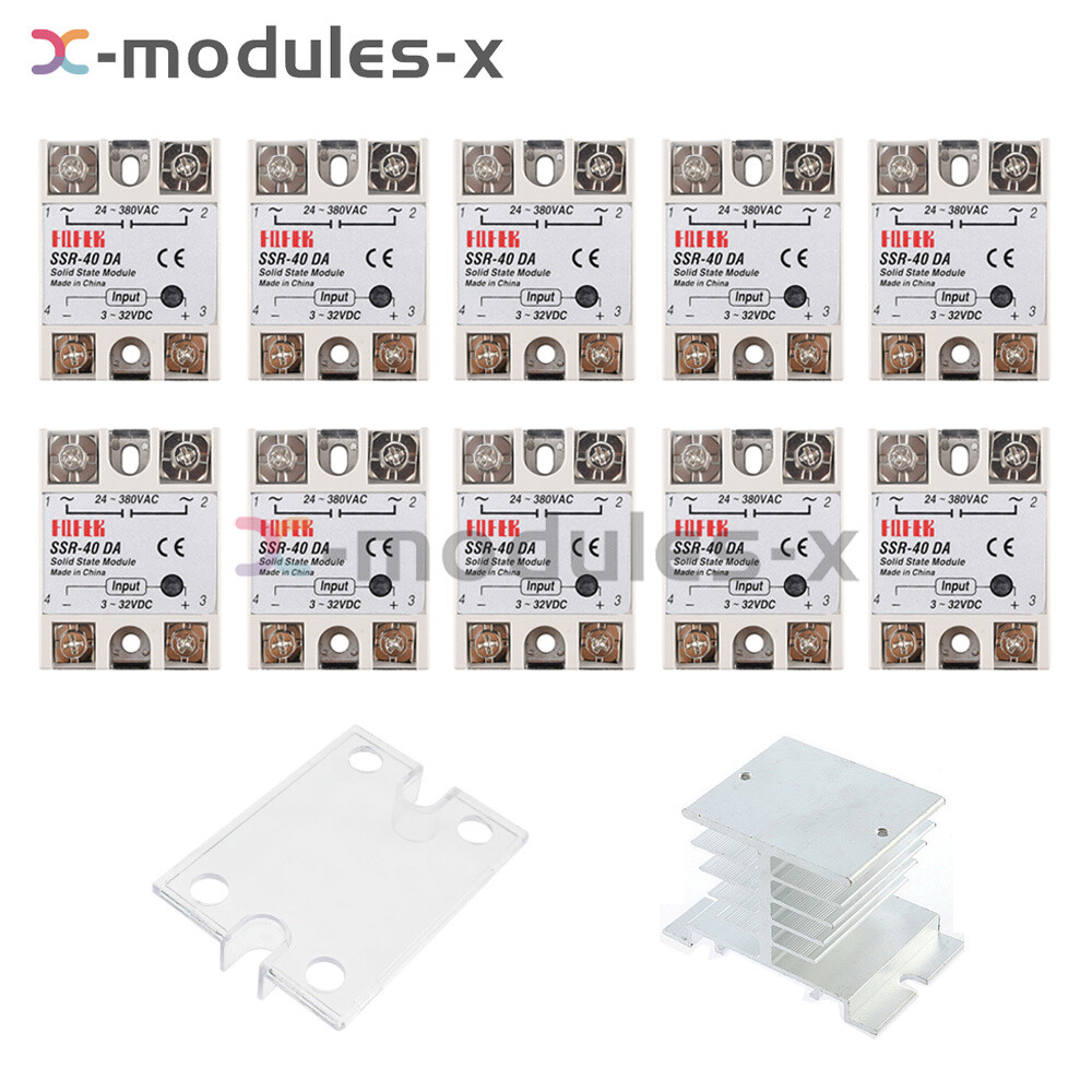 1-10Piece DC3-32V to AC24-380V SSR-40DA 40A Solid State Relay Module Heat Sink