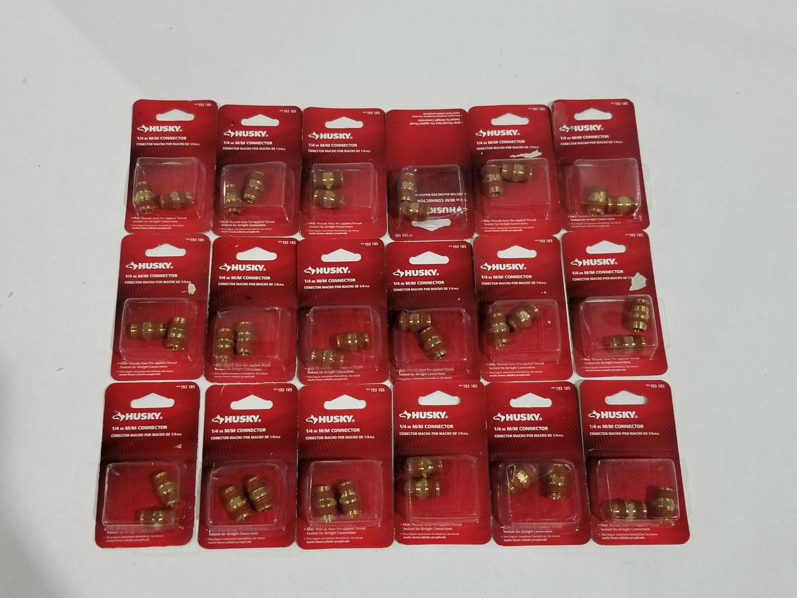 Husky 1/4" Male/Male Connectors Brass  (LOT of 18--2pks) 193185