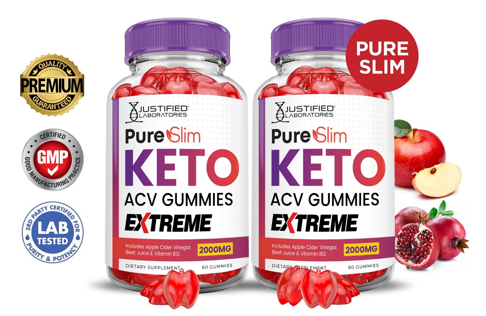 Pure Slim Keto Extreme ACV Gummies 2000MG Apple Cider Vinegar 120 Gummys
