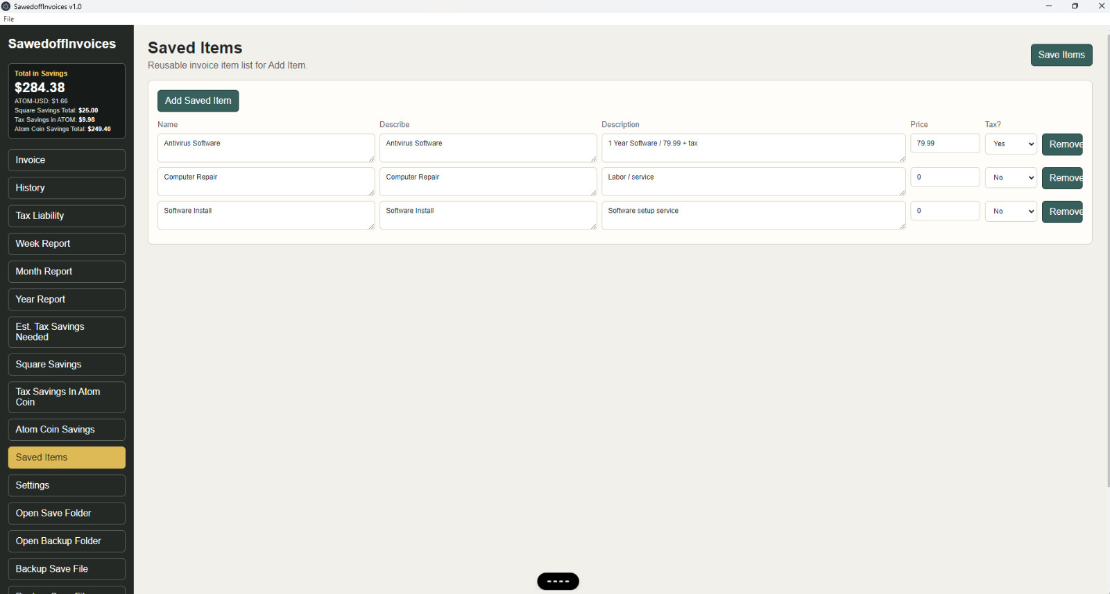 SawedoffInvoice Bookkeeping Invoice Software QuickBooks Style 1 Year Win 7 10 11