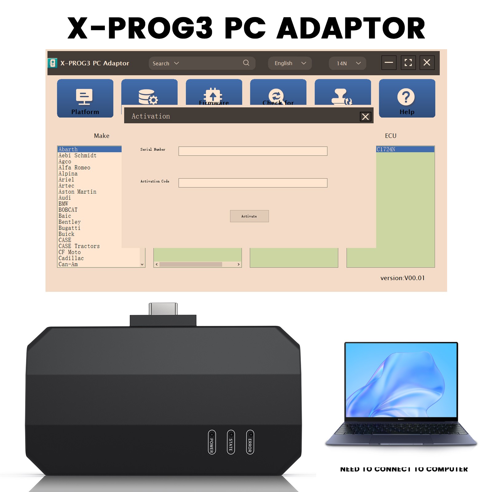 LAUNCH X431 IMMO Programmer X-PROG3 PC Adaptor Support Engine Data Validation