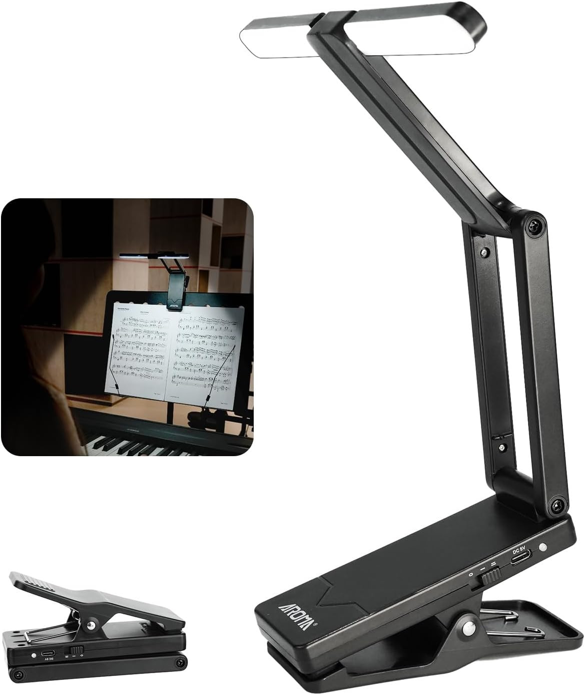 Light for Music Stand Rechargeable Clip on Piano Lamp Adjustable 2 Brightness