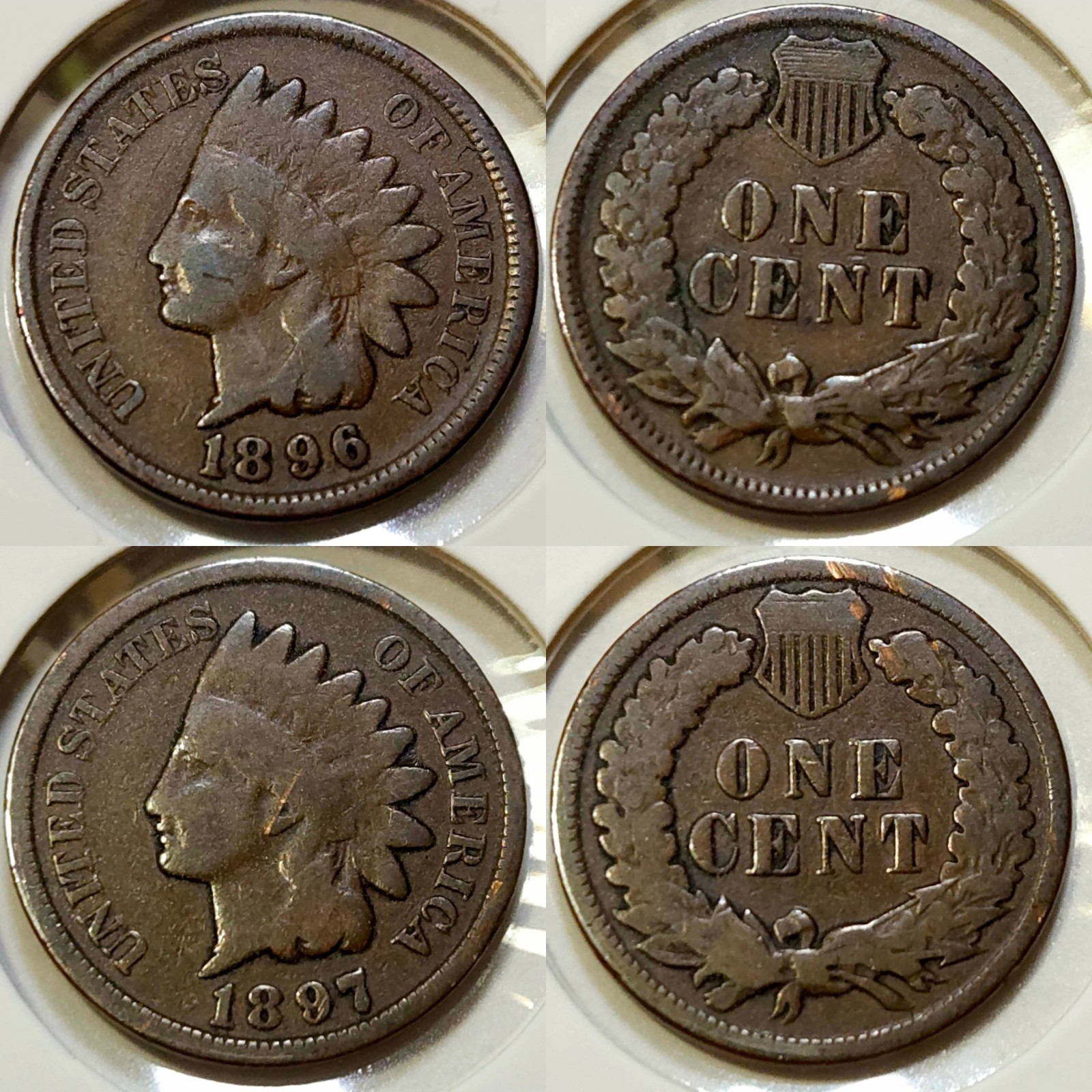 Lot of (2) Indian Head Cents: 1896 & 1897 - VG+ & VG