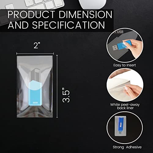 Professional USB Drive Adhesive Pockets | Transparent Self-Adhesive Storage