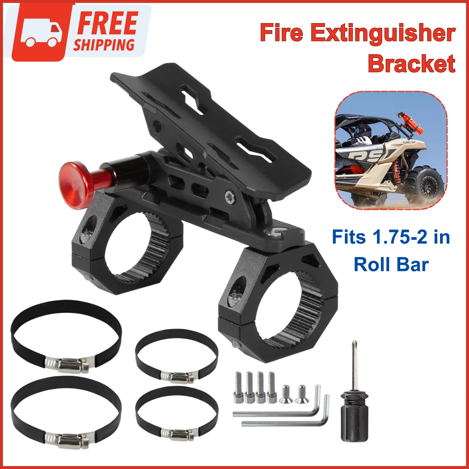UTV Fire Extinguisher with Mount Kit- Quick Release Roll Bar For Any Vehicle