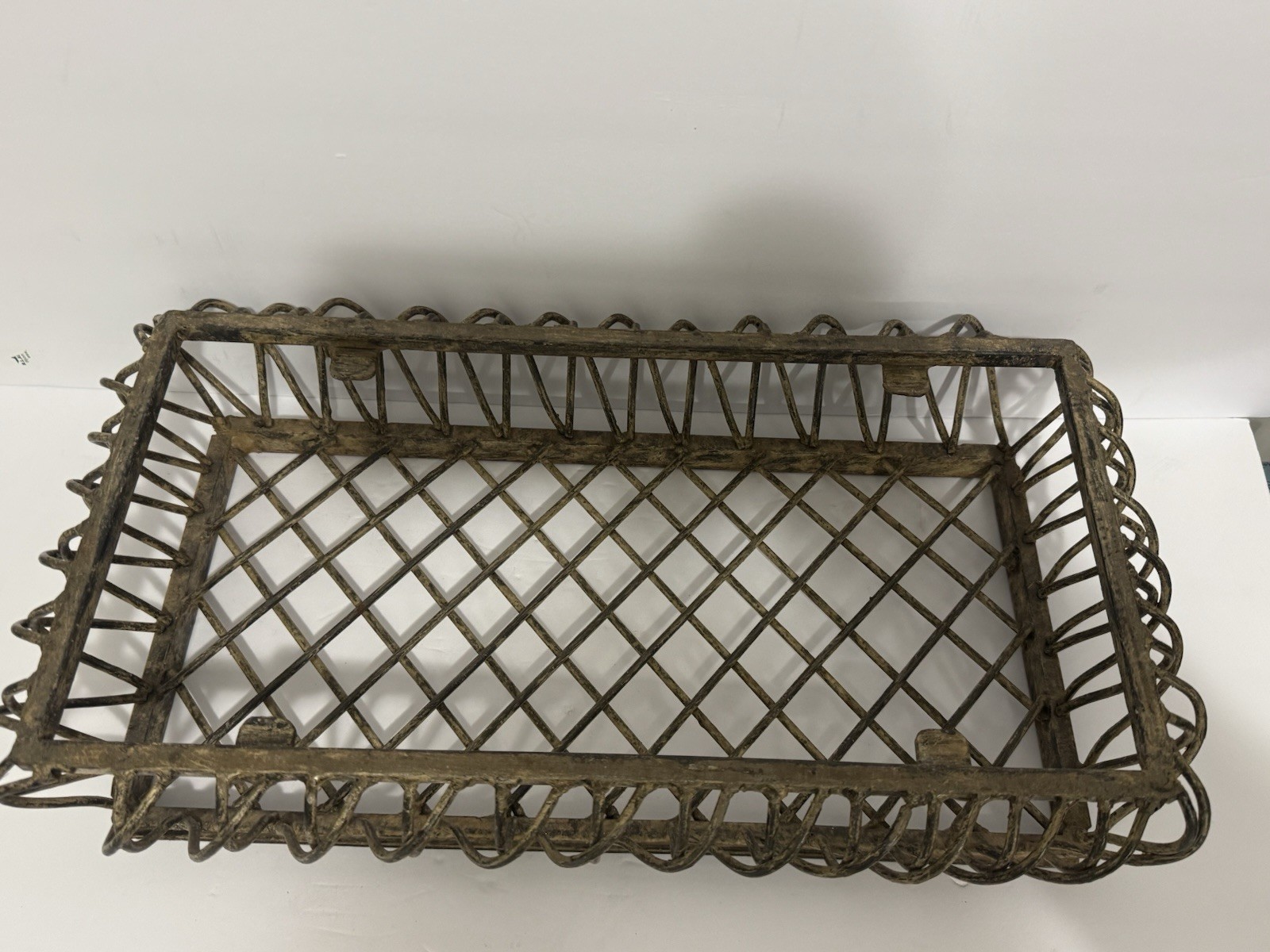Large Rustic Cast Iron Open Work Basket With Lid