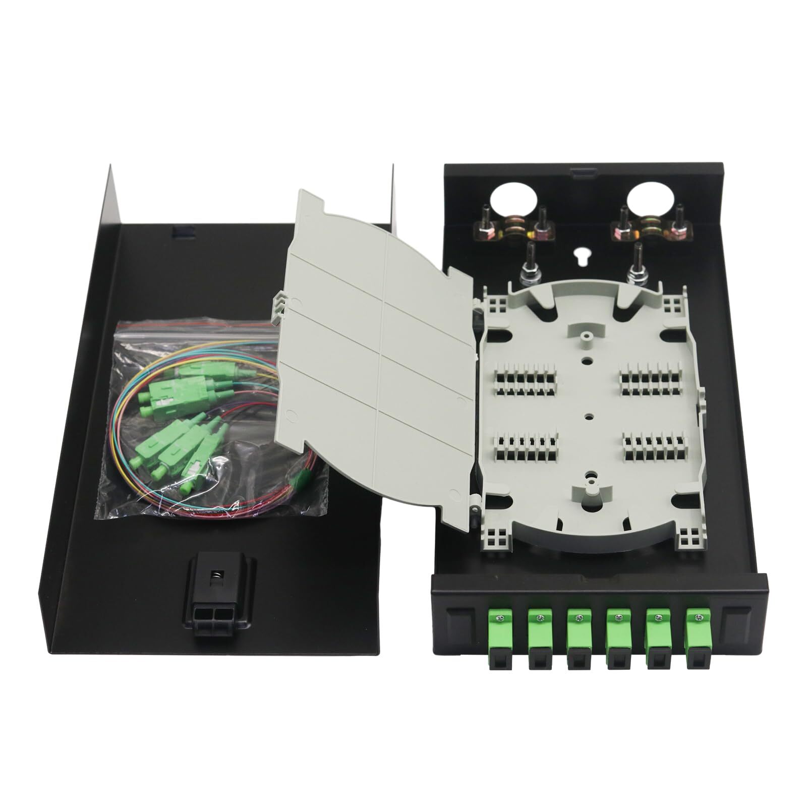 SC-SM 6 Simplex 6 Port Wall Mount Fiber Enclosure with Splice Tray Singlemode...